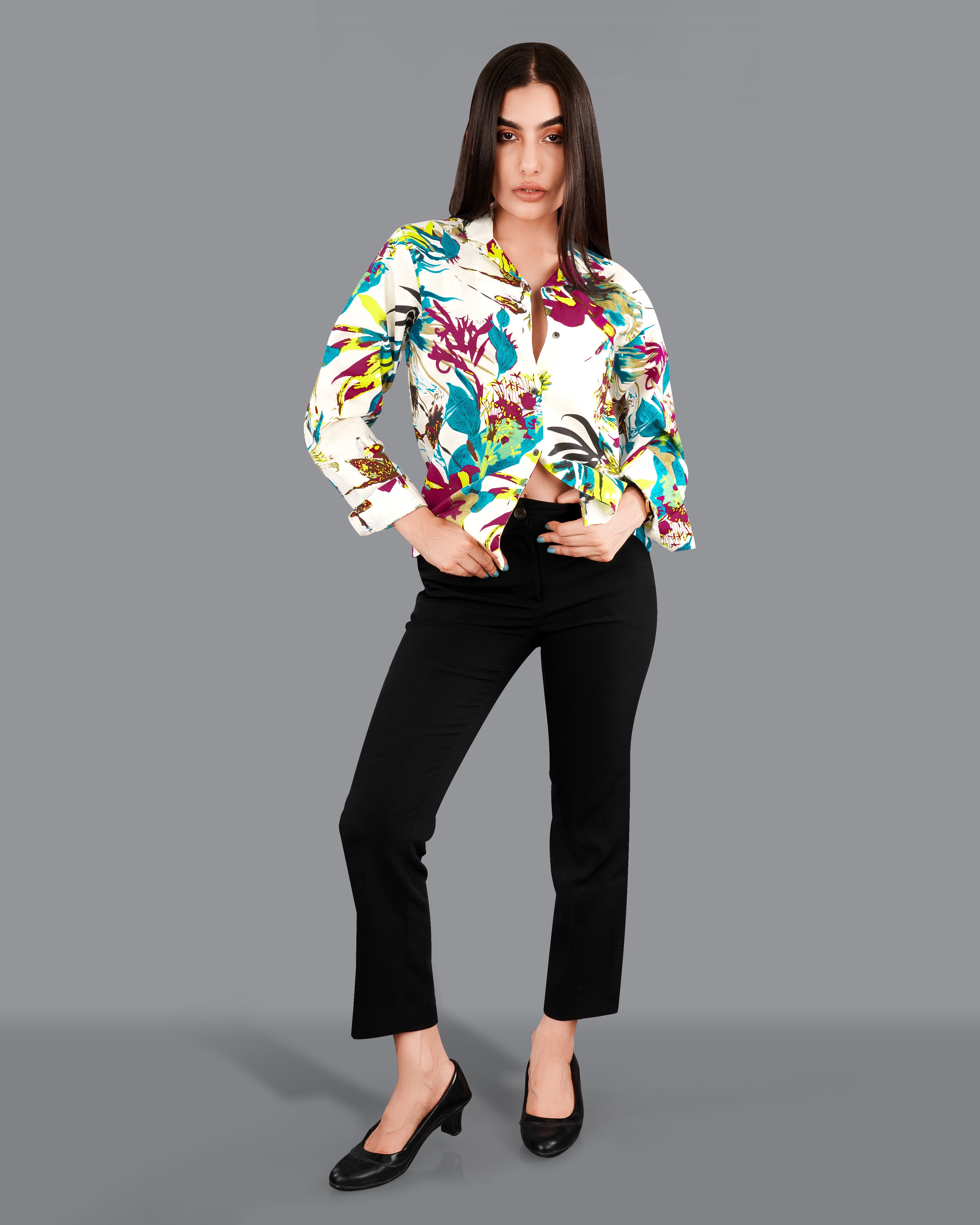 Off White Multicolour Printed Premium Cotton Shirt WS053-CC-BLK-32, WS053-CC-BLK-34, WS053-CC-BLK-36, WS053-CC-BLK-38, WS053-CC-BLK-40, WS053-CC-BLK-42