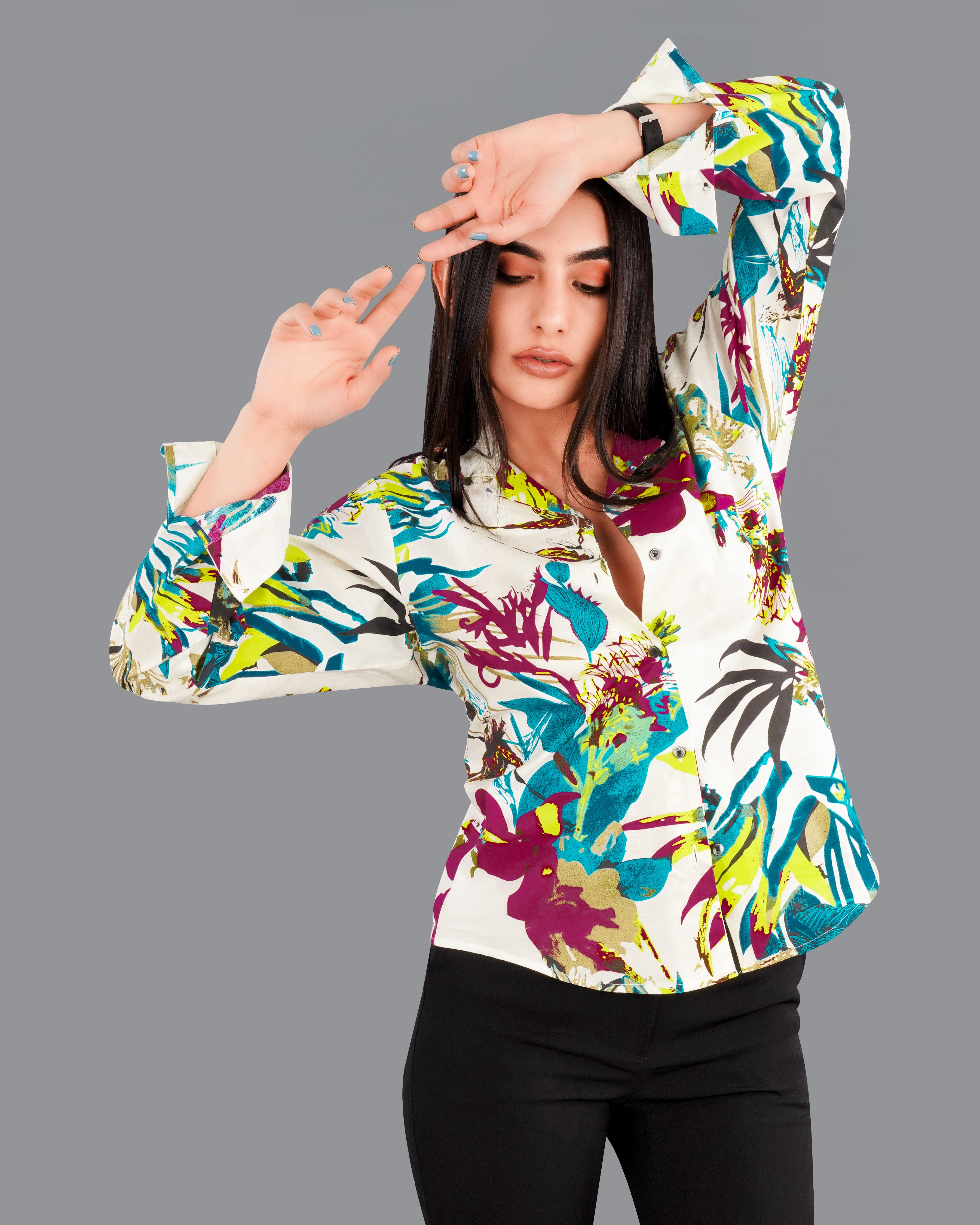 Off White Multicolour Printed Premium Cotton Shirt WS053-CC-BLK-32, WS053-CC-BLK-34, WS053-CC-BLK-36, WS053-CC-BLK-38, WS053-CC-BLK-40, WS053-CC-BLK-42