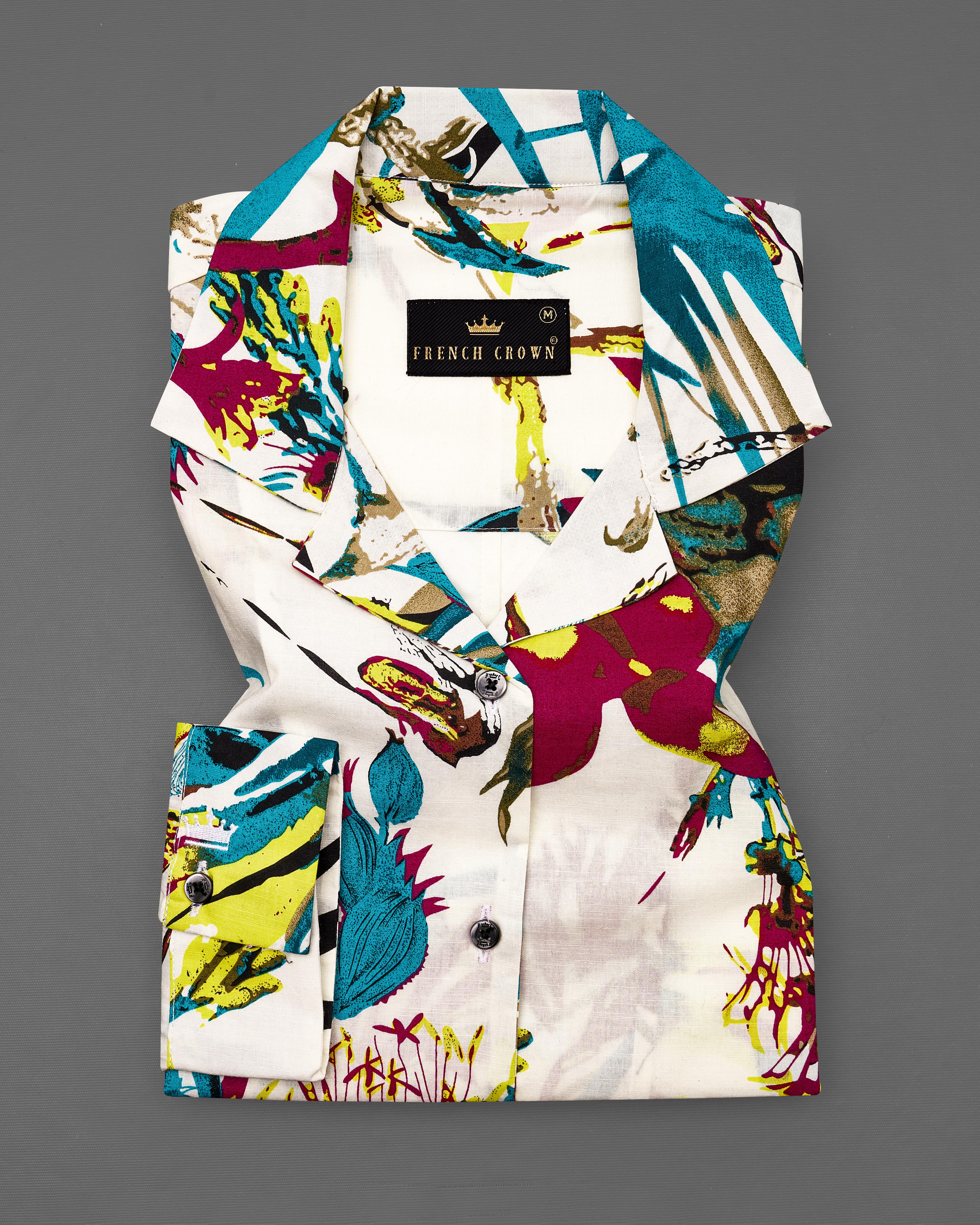 Off White Multicolour Printed Premium Cotton Shirt WS053-CC-BLK-32, WS053-CC-BLK-34, WS053-CC-BLK-36, WS053-CC-BLK-38, WS053-CC-BLK-40, WS053-CC-BLK-42