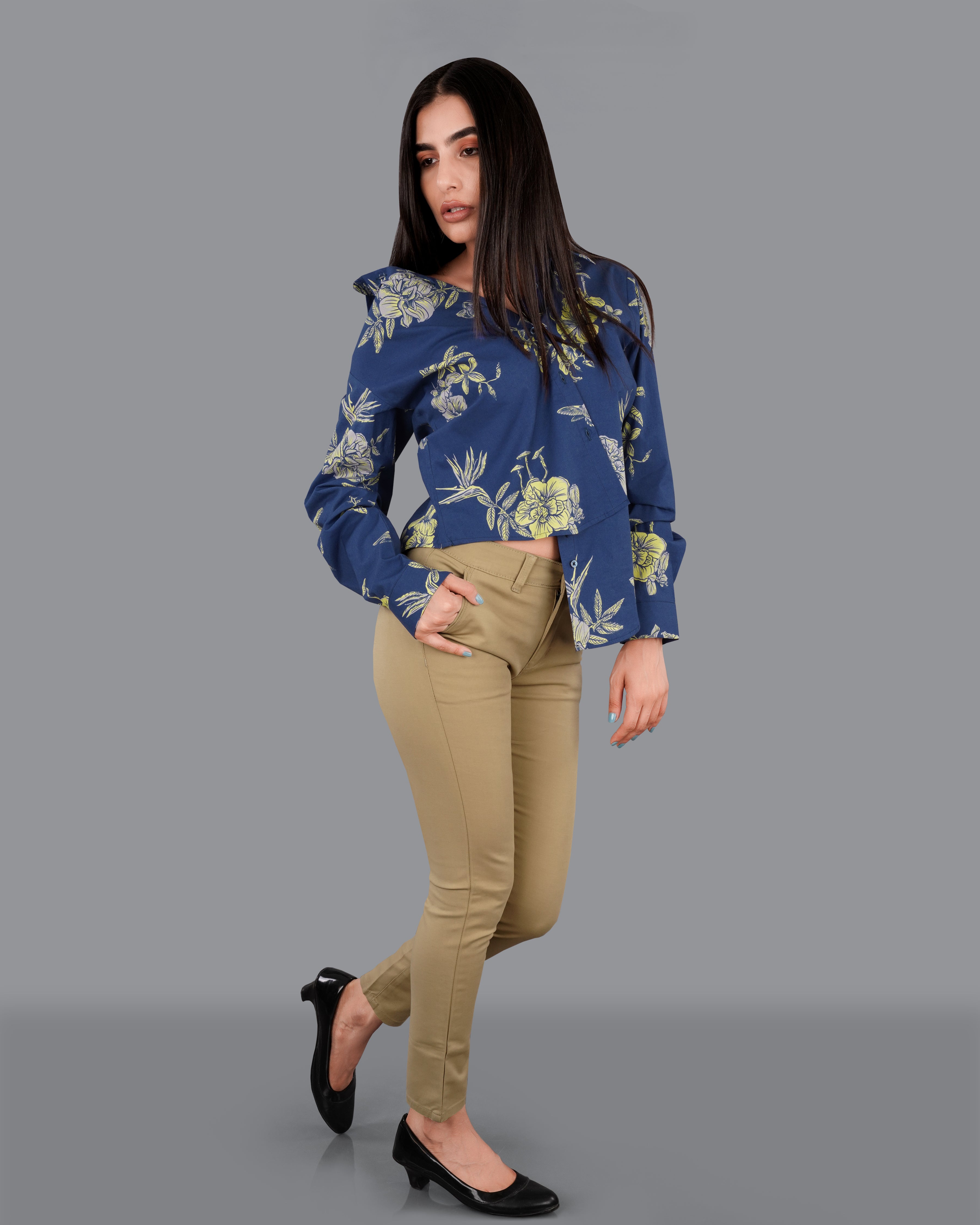 Dianne Blue Floral Printed Premium Cotton Shirt WS054-BLE-32, WS054-BLE-34, WS054-BLE-36, WS054-BLE-38, WS054-BLE-40, WS054-BLE-42
