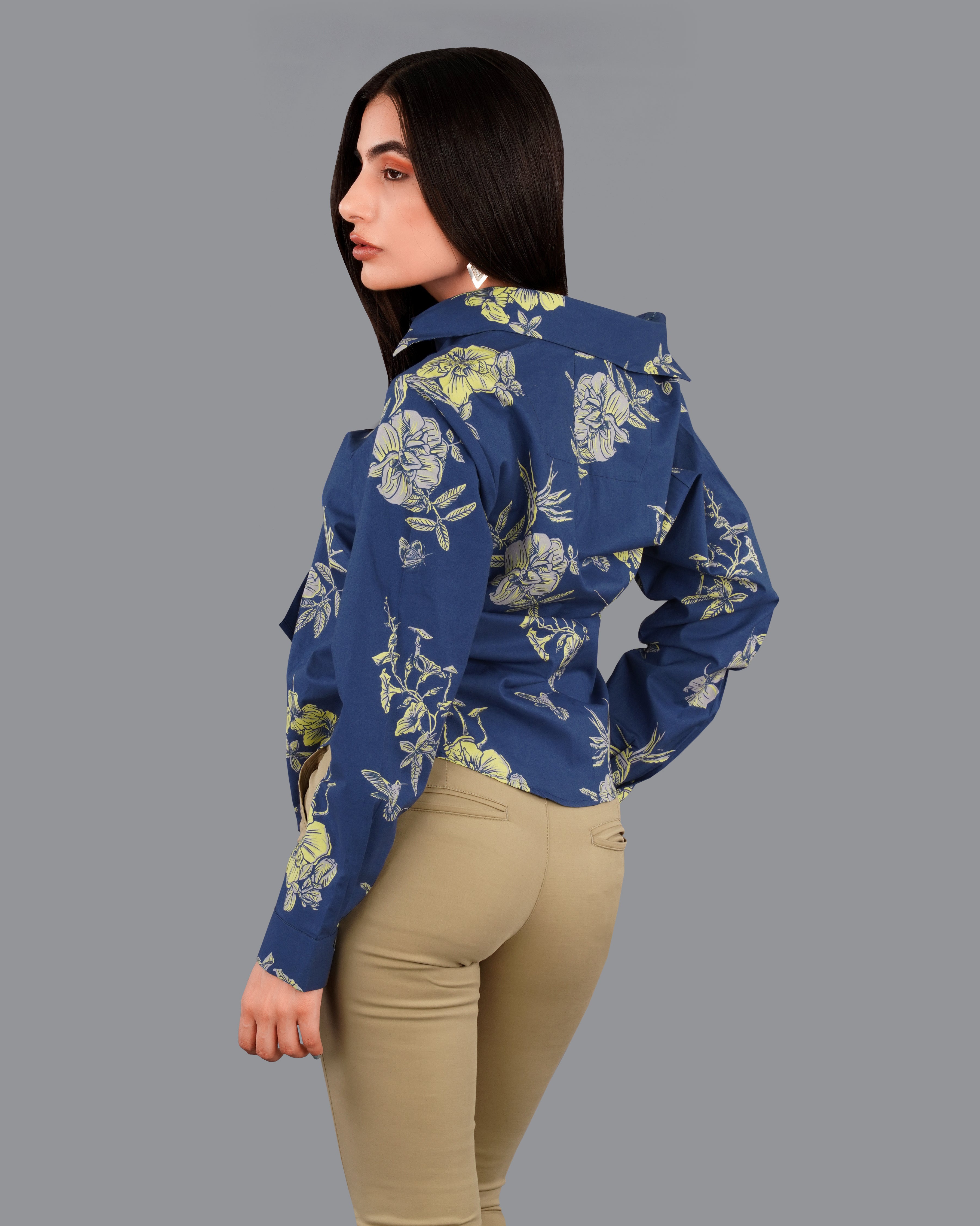 Dianne Blue Floral Printed Premium Cotton Shirt WS054-BLE-32, WS054-BLE-34, WS054-BLE-36, WS054-BLE-38, WS054-BLE-40, WS054-BLE-42