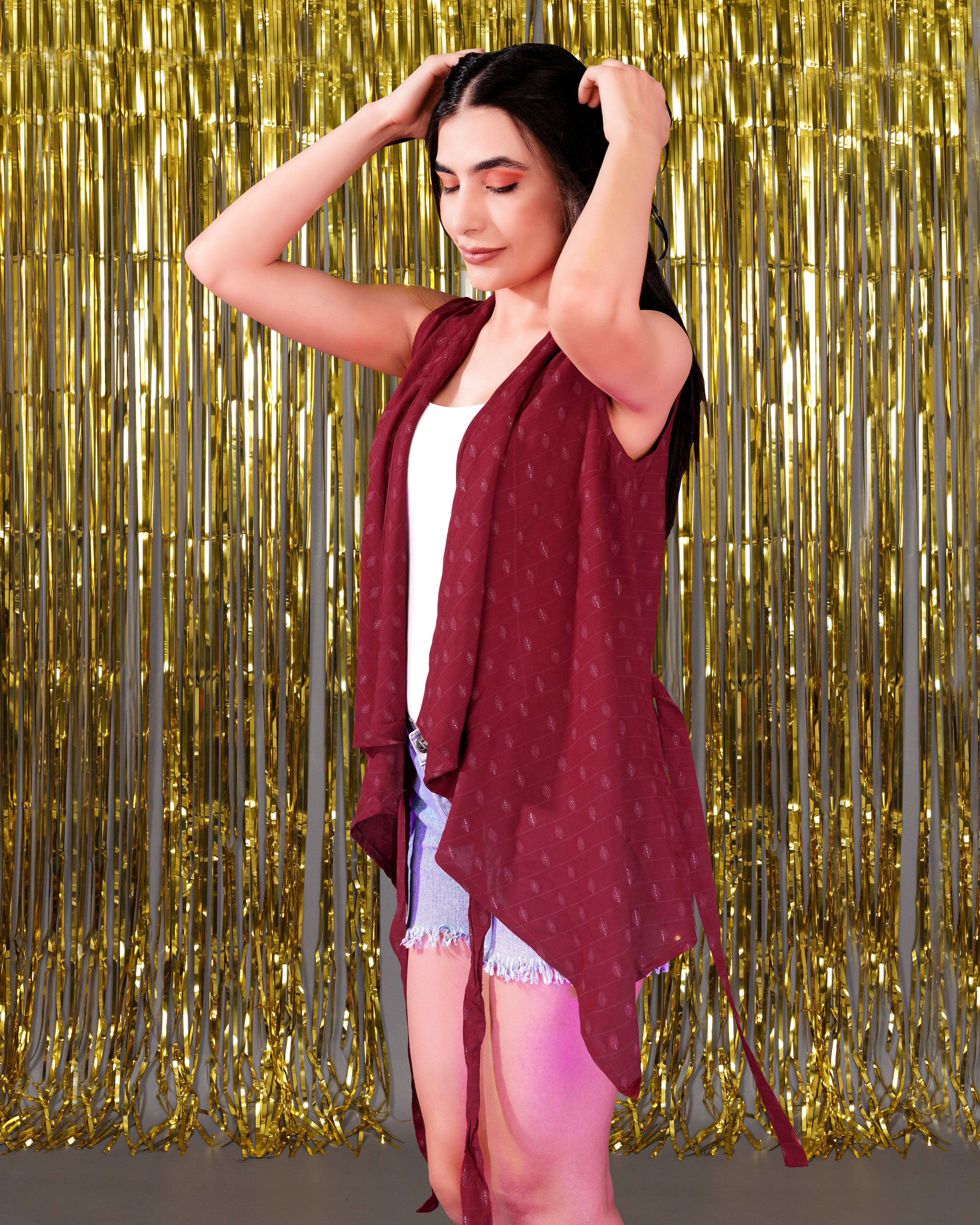 Persian Red Printed Viscose Shrug WTP020-32, WTP020-34, WTP020-36, WTP020-38, WTP020-40, WTP020-42