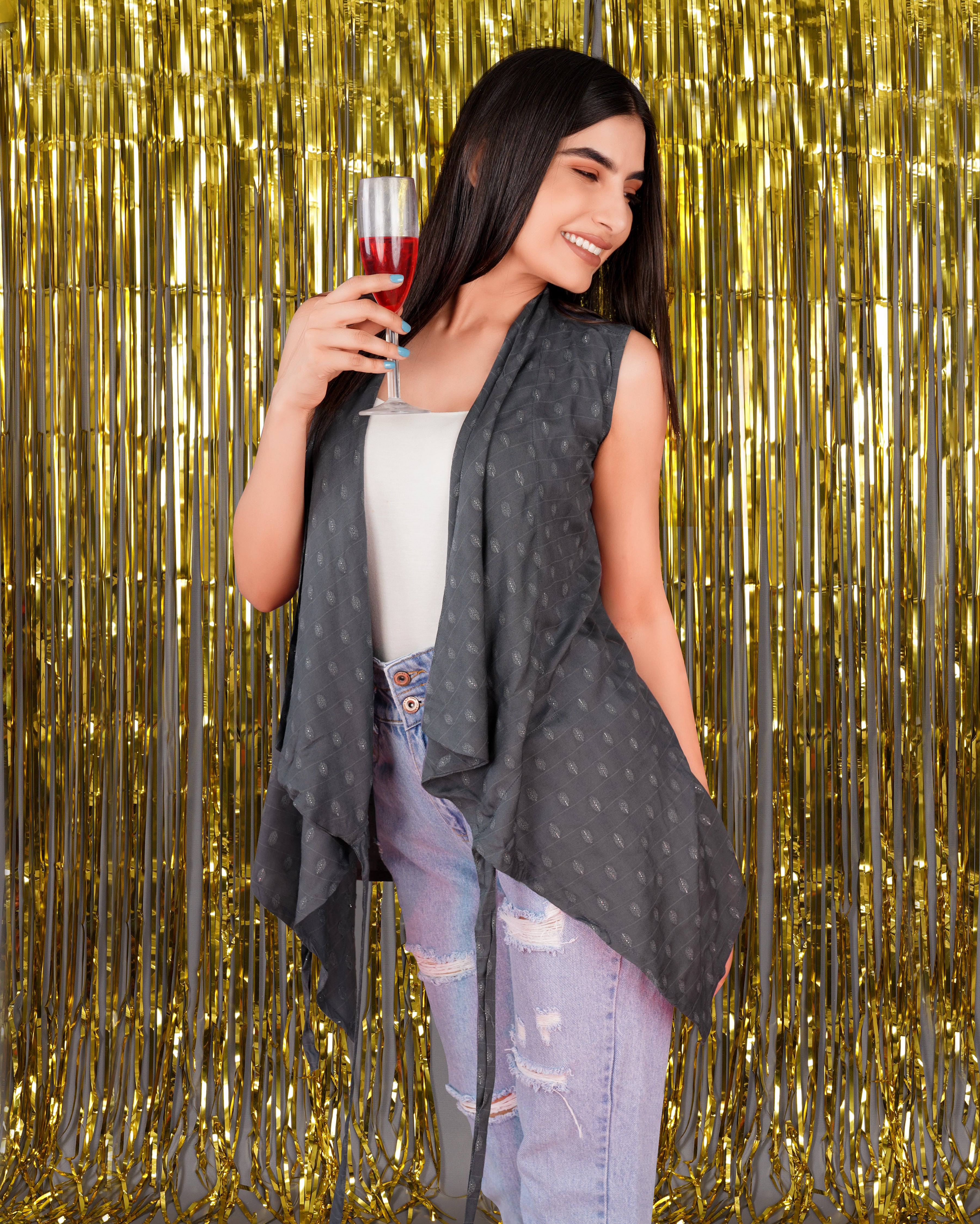 Gravel Gray Printed Viscose Shrug WTP021-32, WTP021-34, WTP021-36, WTP021-38, WTP021-40, WTP021-42