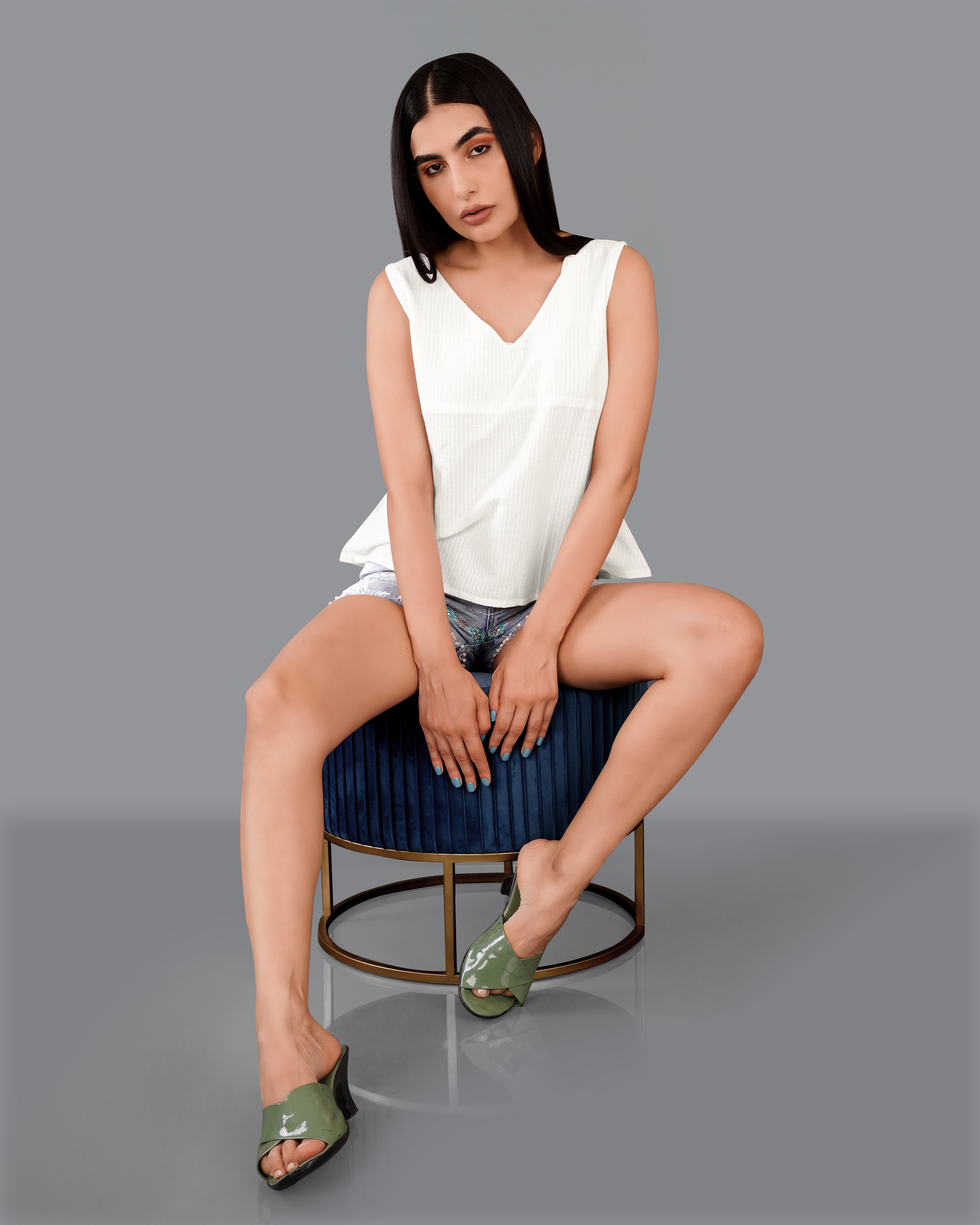 Bright White Striped Premium Cotton Crop Top WTP024-32, WTP024-34, WTP024-36, WTP024-38, WTP024-40, WTP024-42