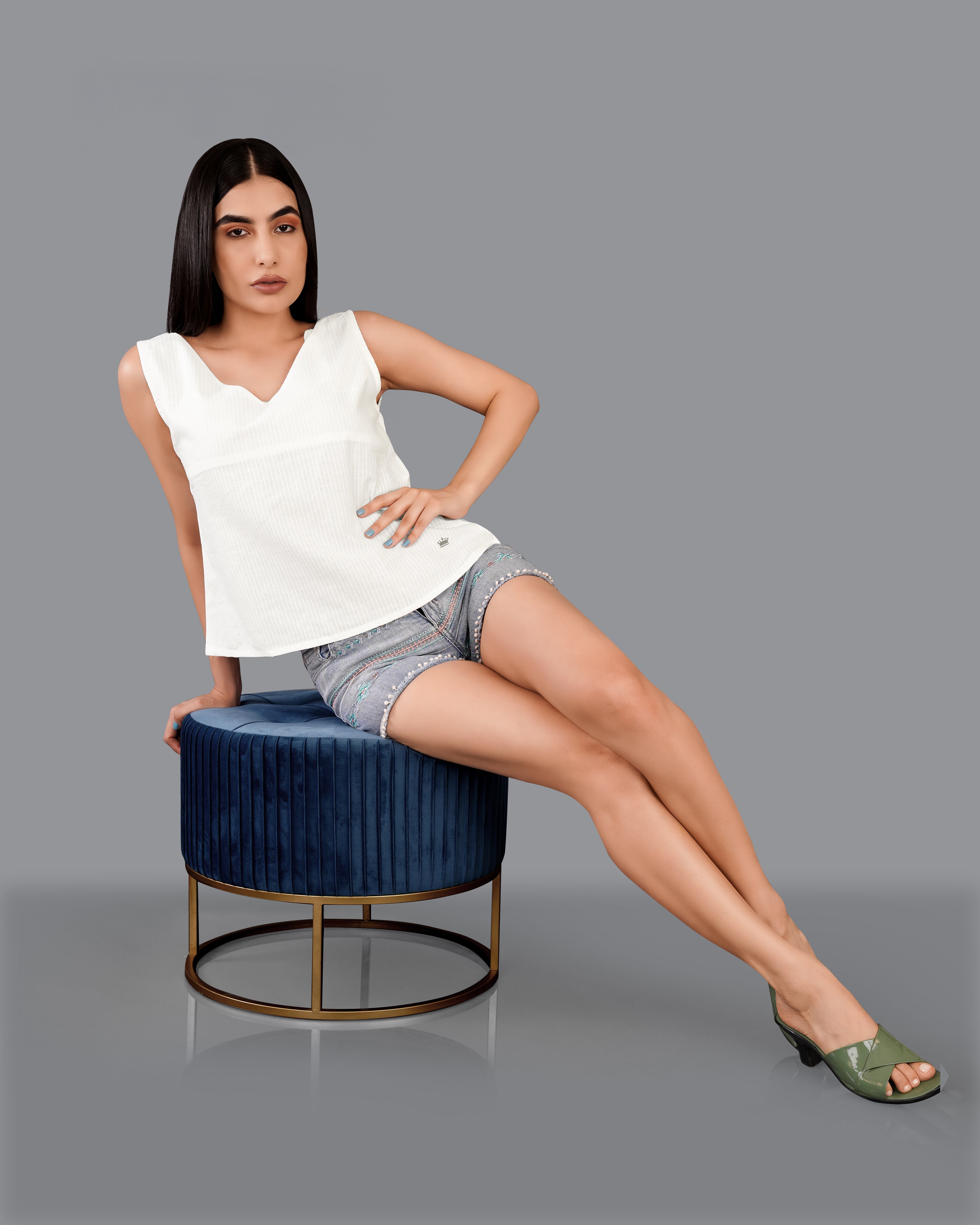 Bright White Striped Premium Cotton Crop Top WTP024-32, WTP024-34, WTP024-36, WTP024-38, WTP024-40, WTP024-42