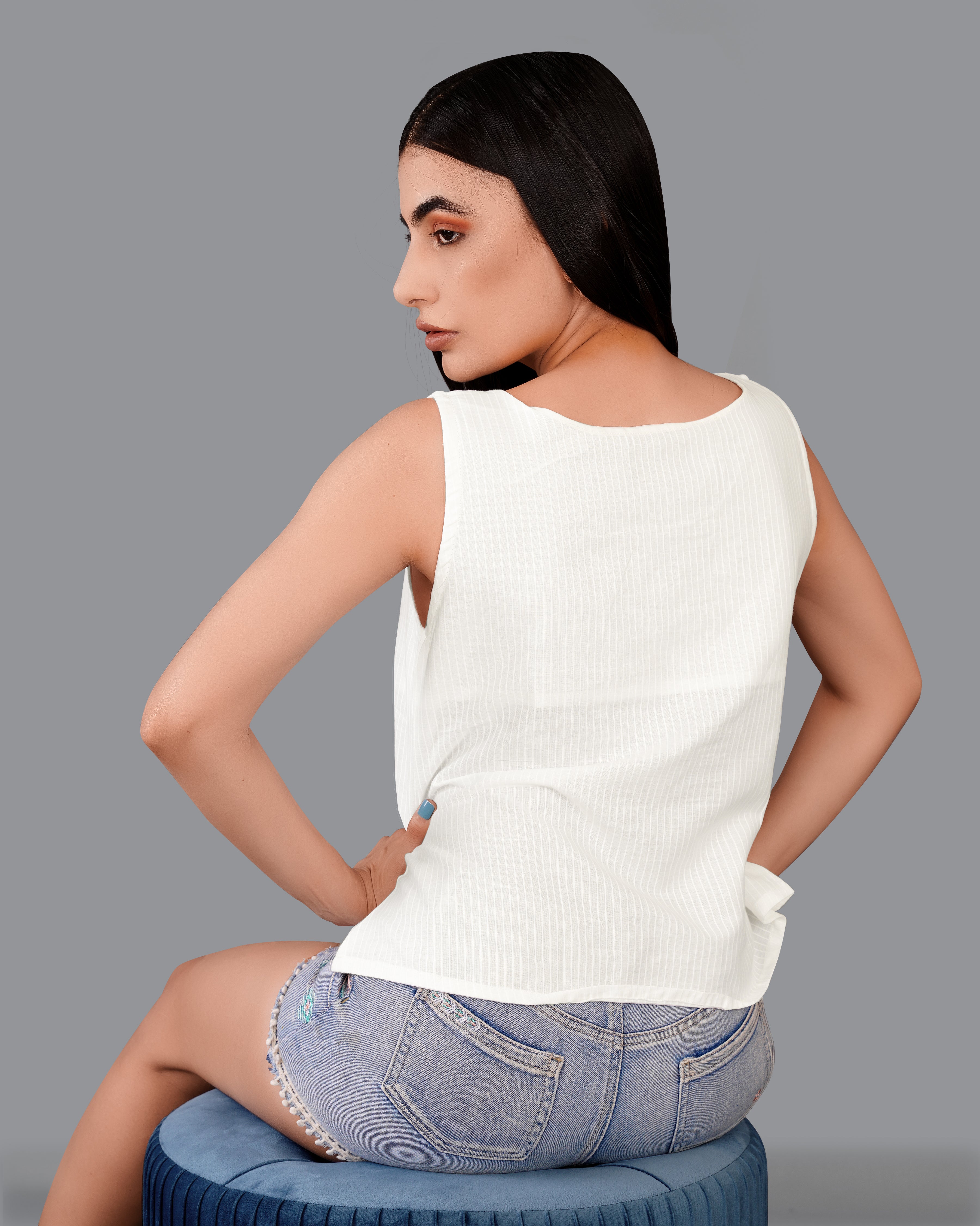 Bright White Striped Premium Cotton Crop Top WTP024-32, WTP024-34, WTP024-36, WTP024-38, WTP024-40, WTP024-42