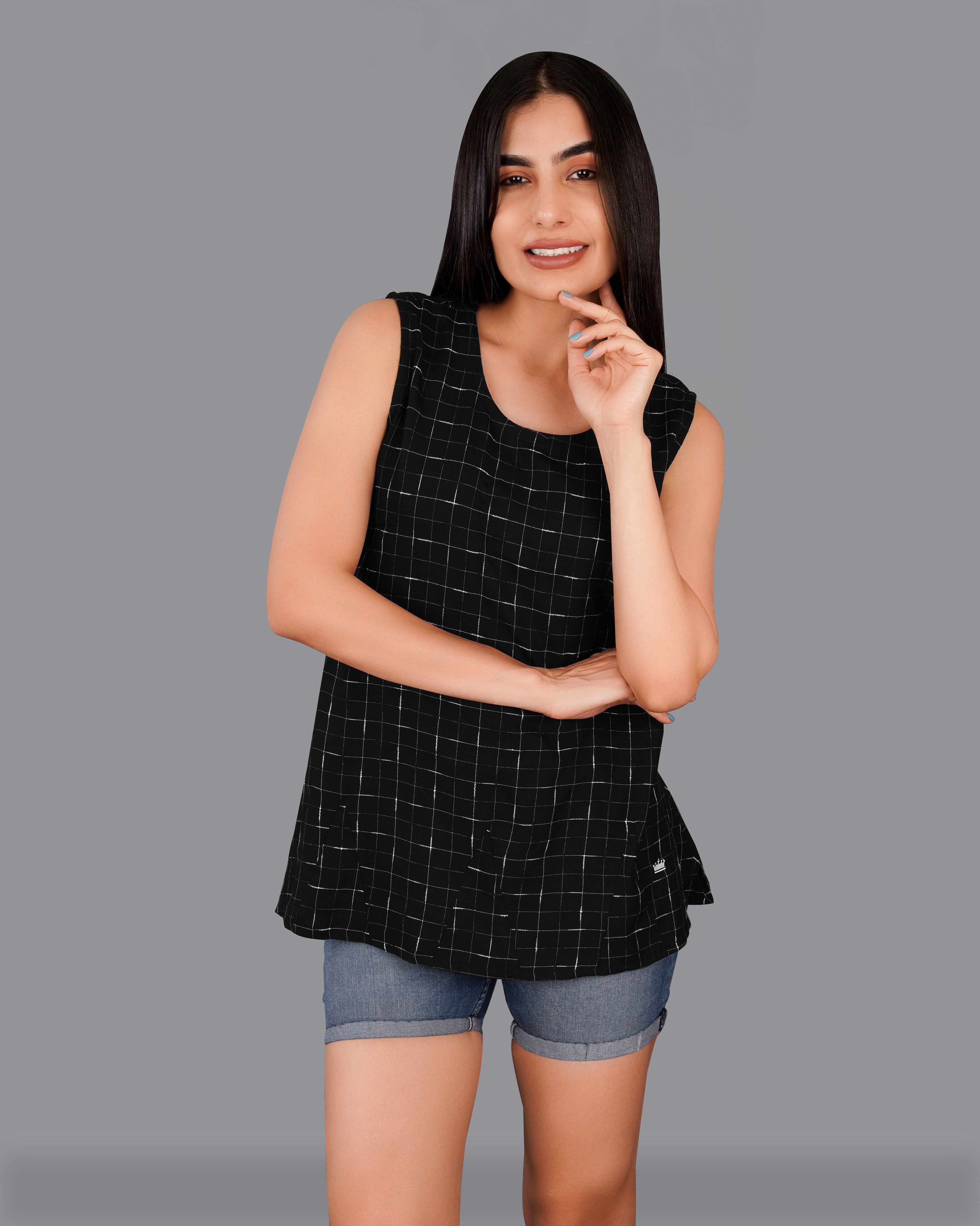 Jade Black and White Checkered Premium Cotton Top WTP025-32, WTP025-34, WTP025-36, WTP025-38, WTP025-40, WTP025-42