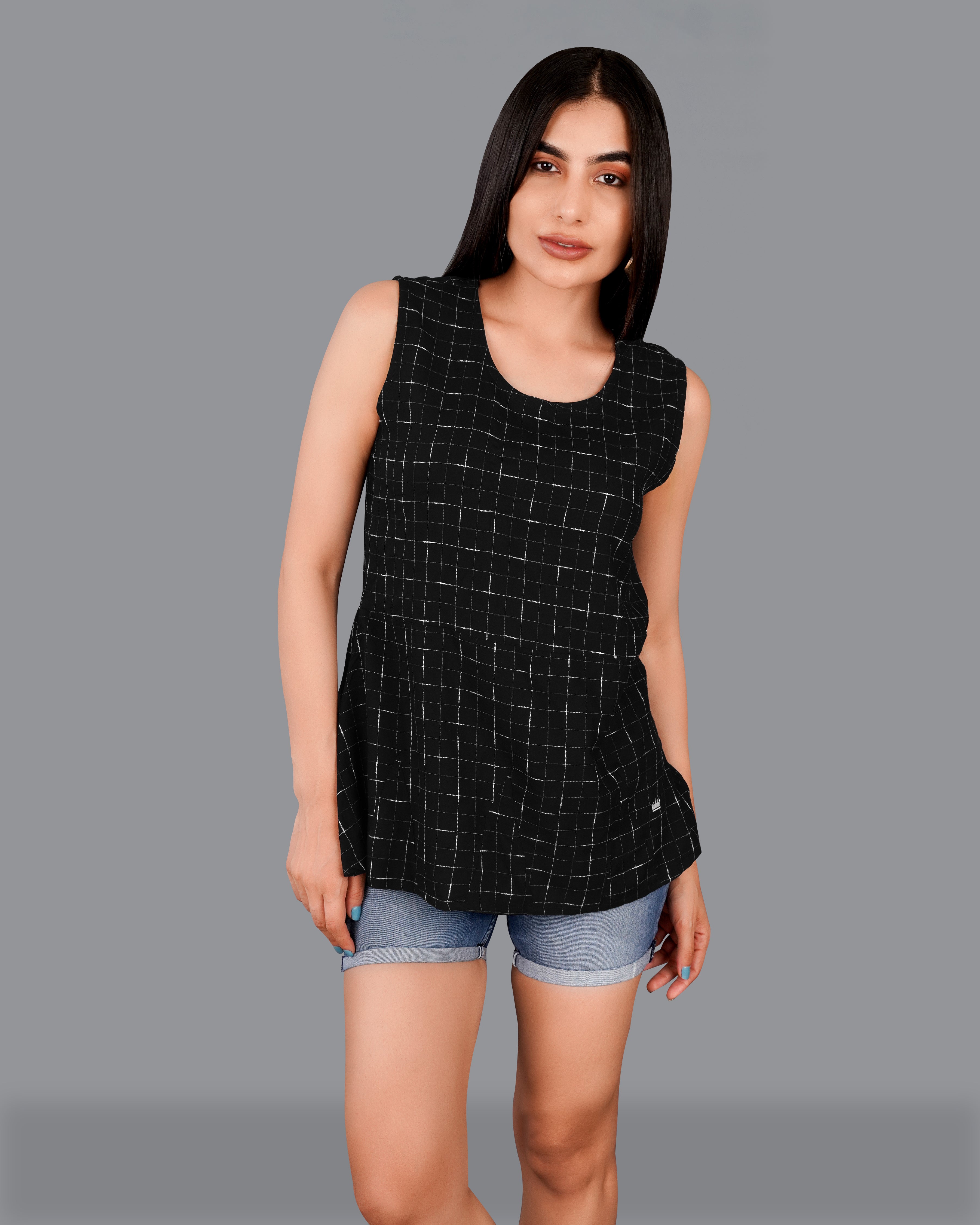 Jade Black and White Checkered Premium Cotton Top WTP025-32, WTP025-34, WTP025-36, WTP025-38, WTP025-40, WTP025-42