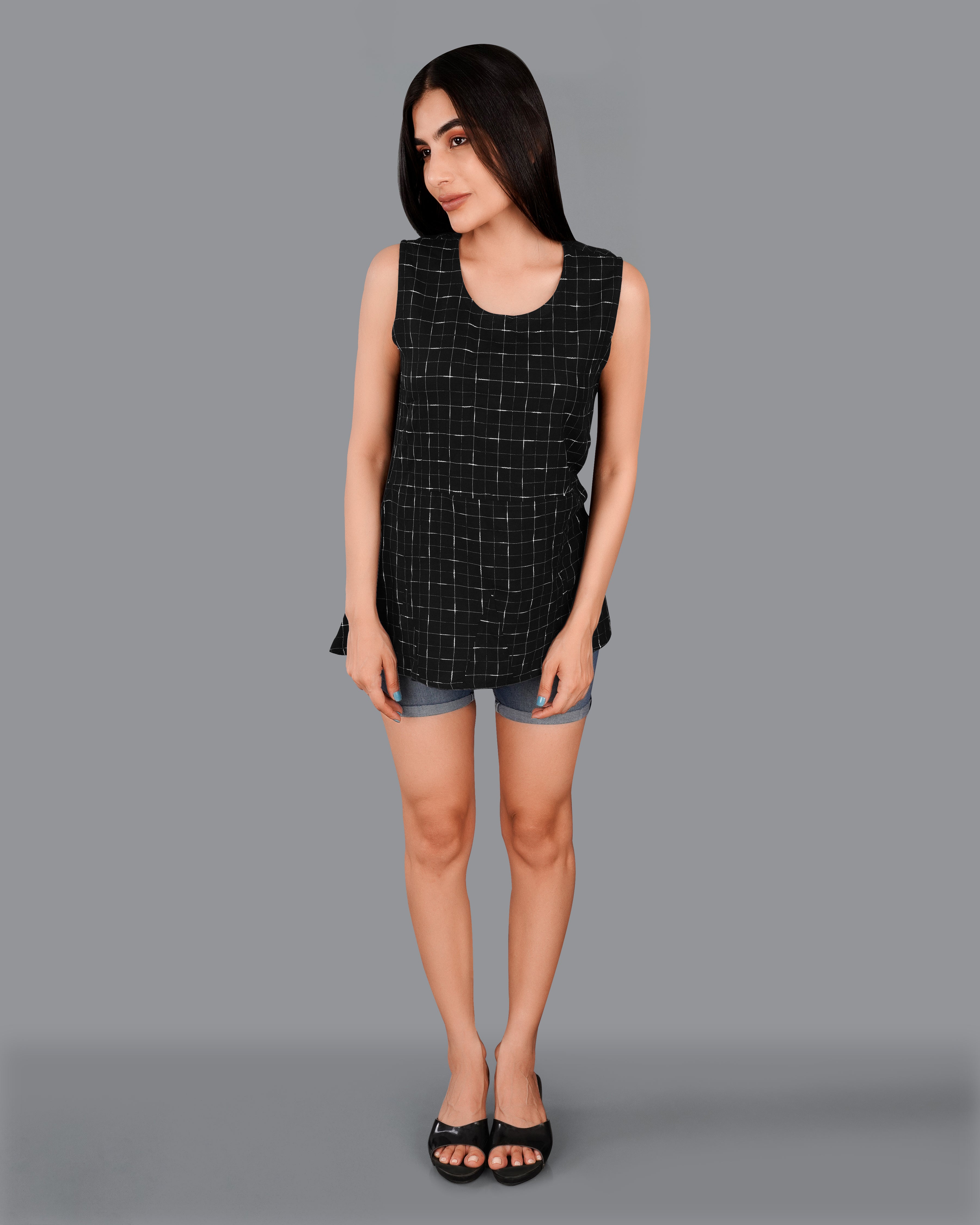 Jade Black and White Checkered Premium Cotton Top WTP025-32, WTP025-34, WTP025-36, WTP025-38, WTP025-40, WTP025-42