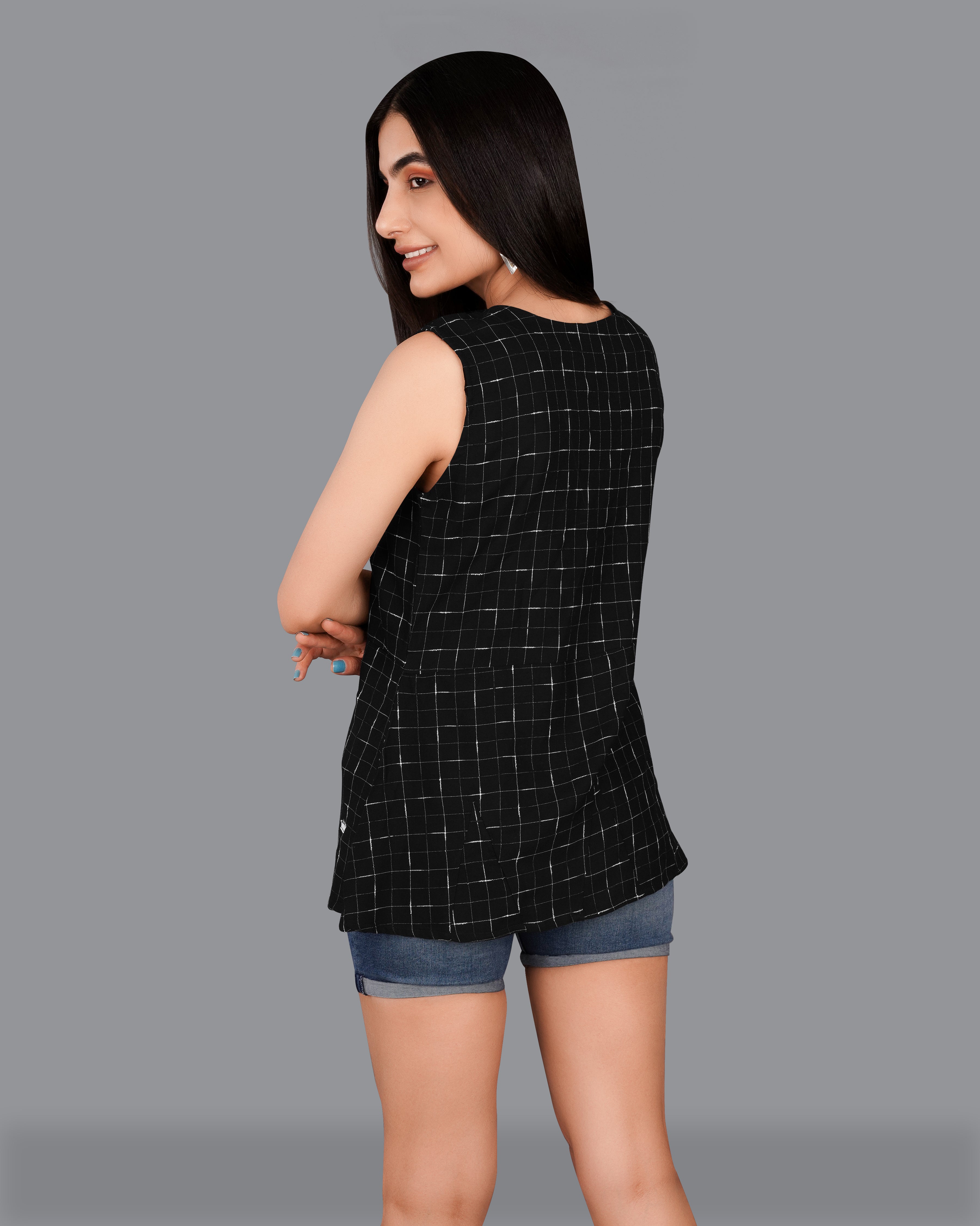 Jade Black and White Checkered Premium Cotton Top WTP025-32, WTP025-34, WTP025-36, WTP025-38, WTP025-40, WTP025-42