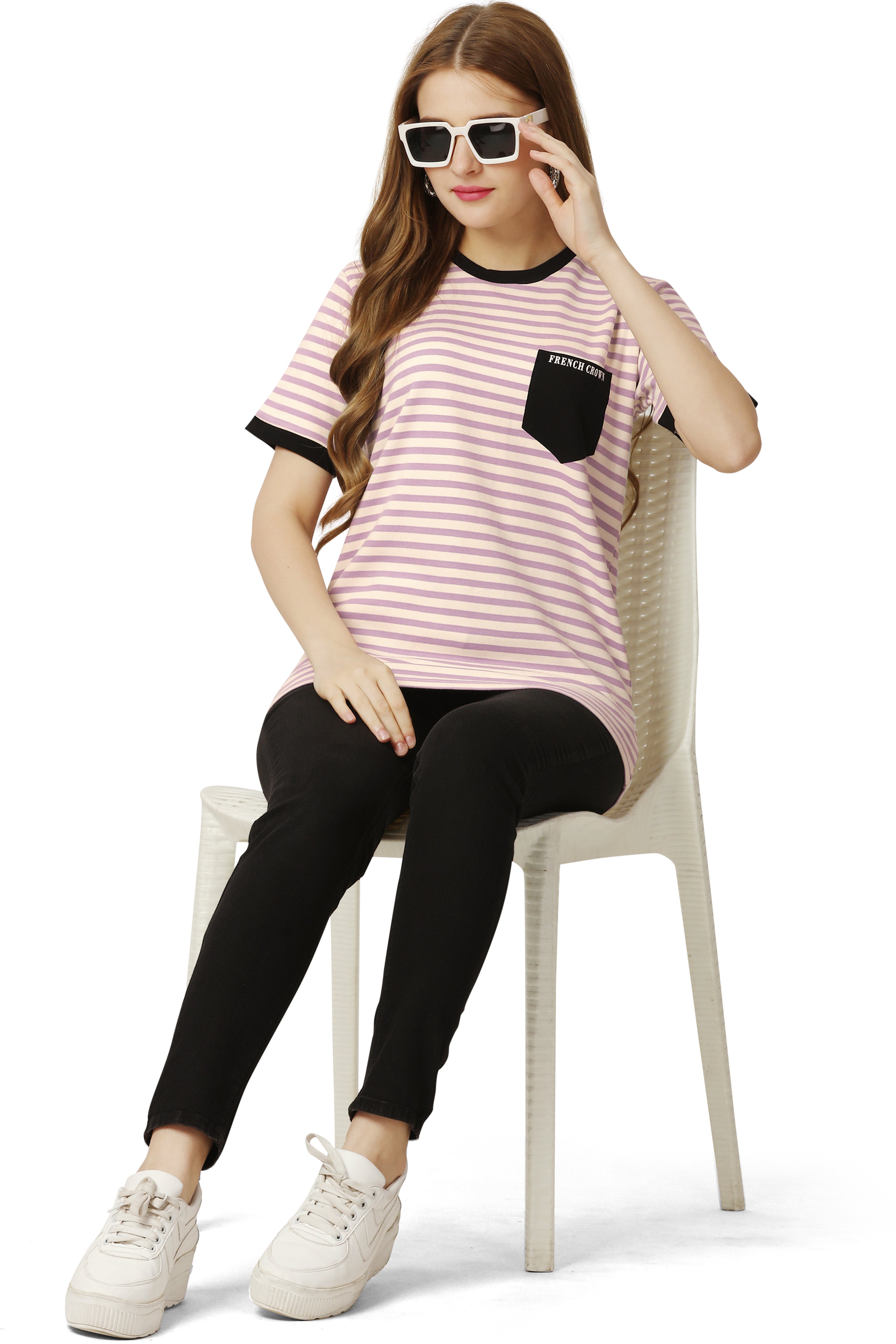 Cosmos Peach with Cavern Pink Striped Jersey T-shirt