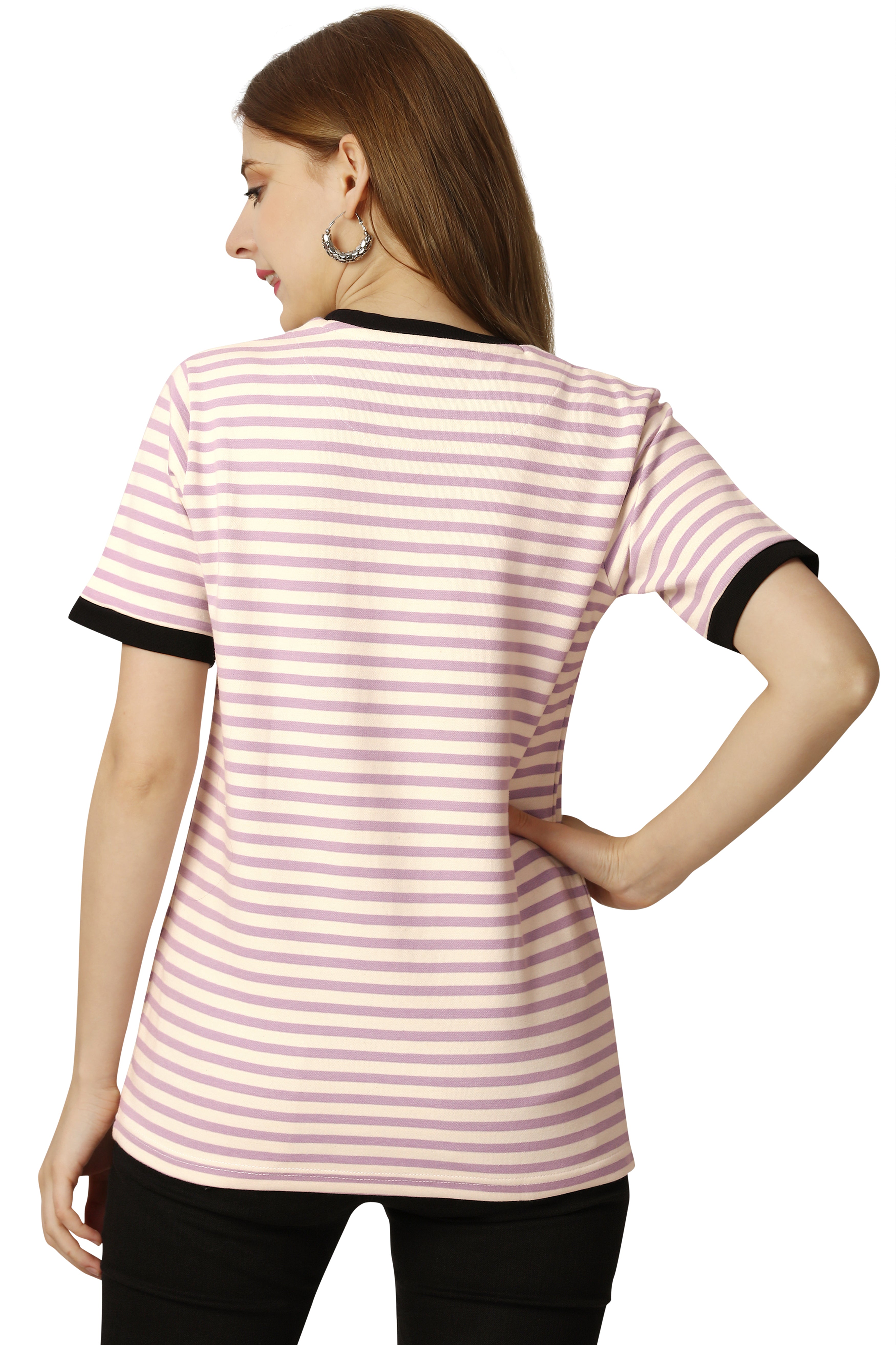 Cosmos Peach with Cavern Pink Striped Jersey T-shirt