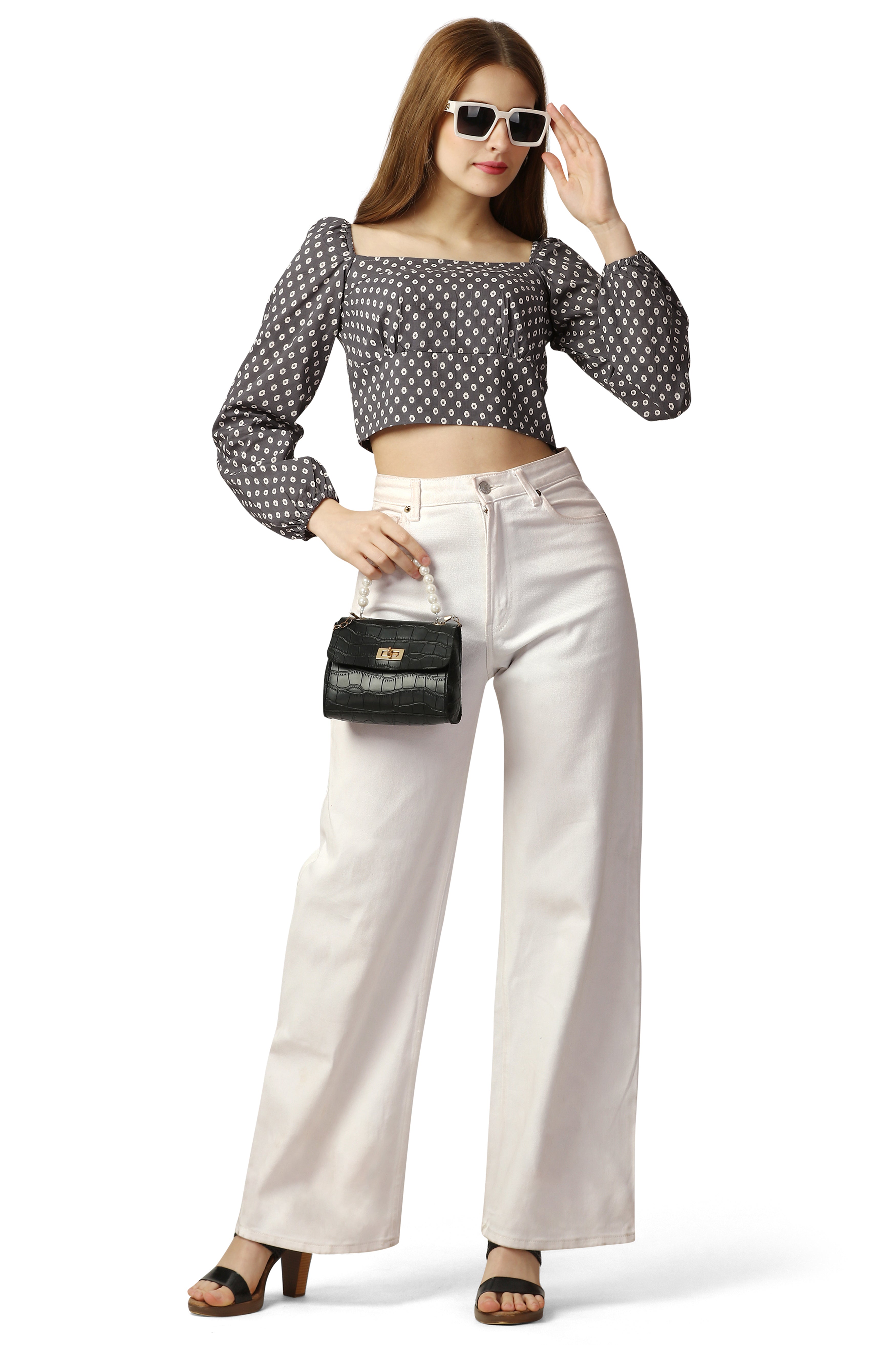 Chicago Gray Printed Premium Cotton Crop Top