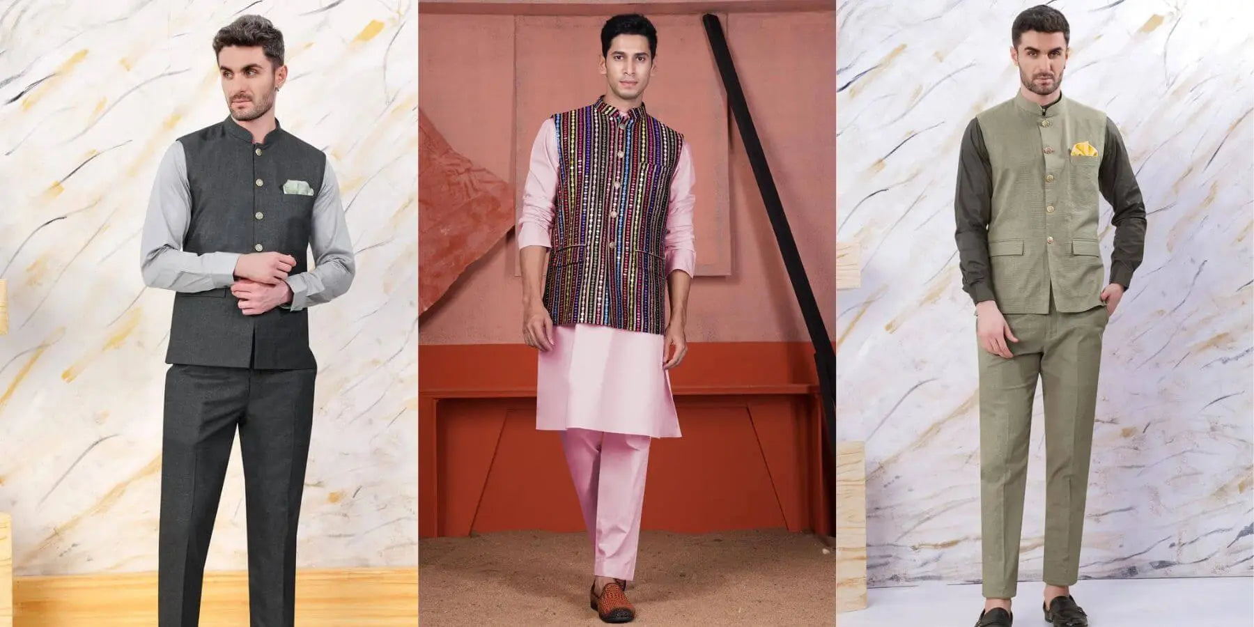 Buy Maroon Nehru Jacket And Kurta Set In Ajrak And Chevron Print, Matching  Print Kurta In Full Sleeves