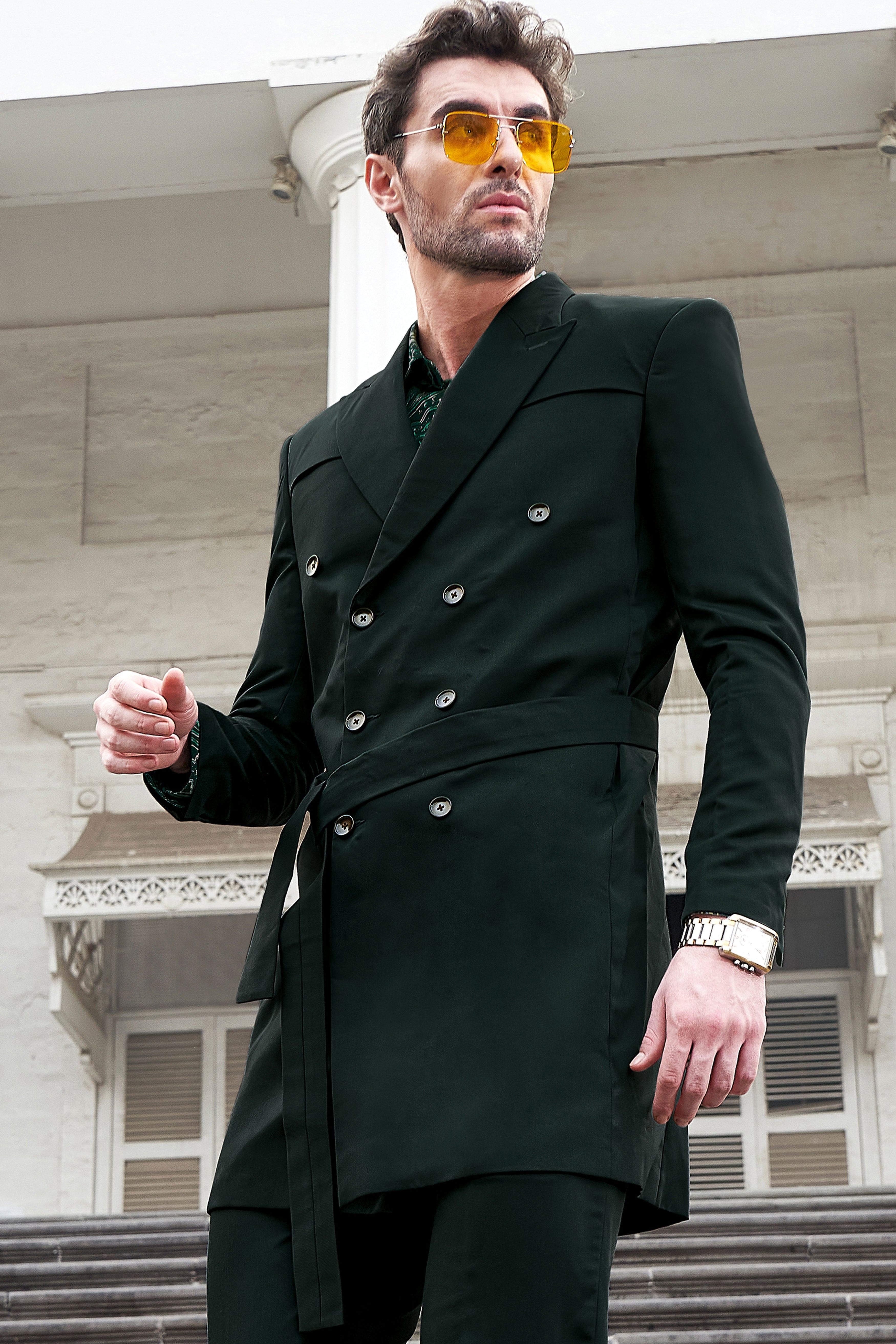 Green double breasted store coat mens