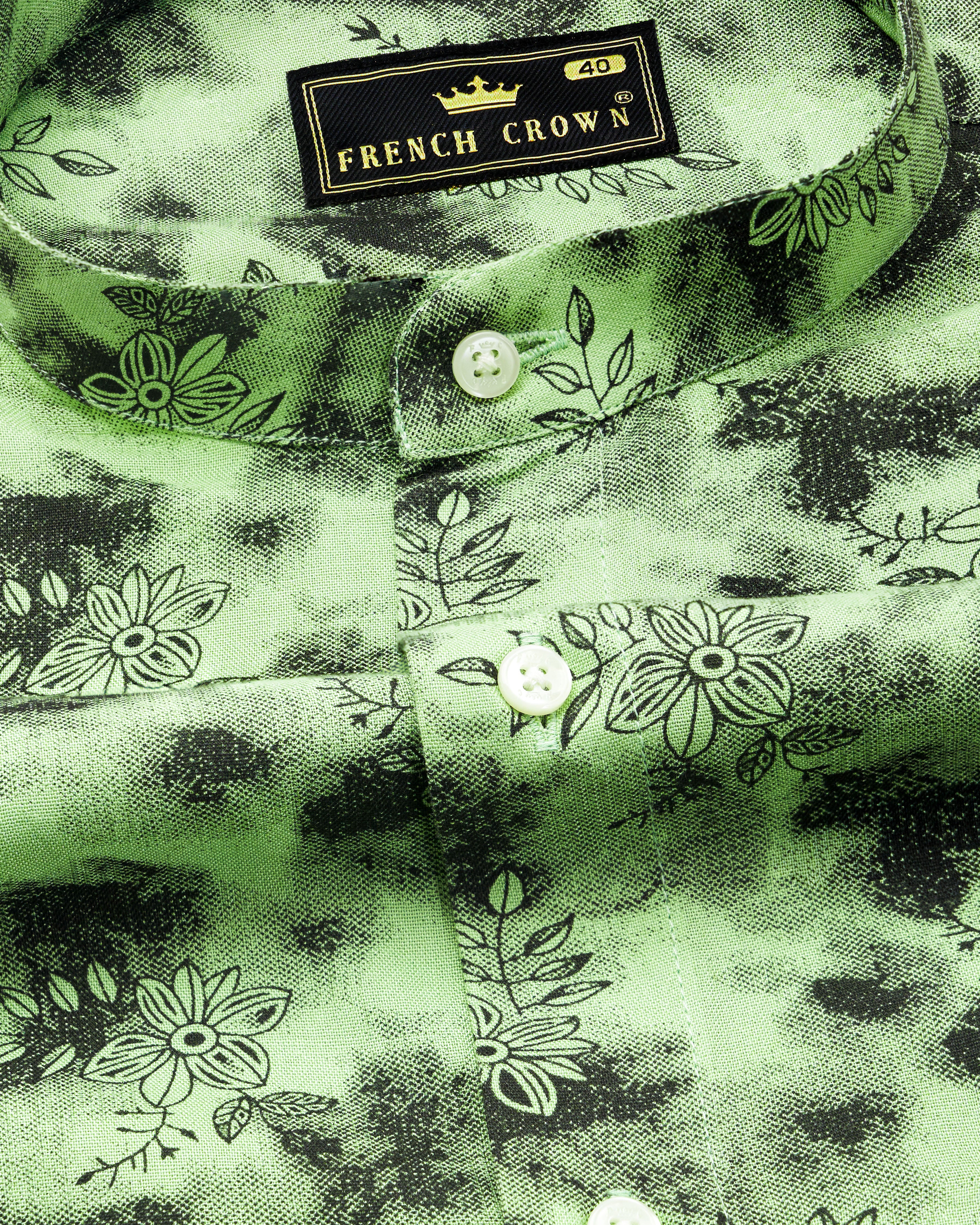Coriander Green and Black Floral Textured Premium Tencel Shirt 10001-M-38, 10001-M-H-38, 10001-M-39, 10001-M-H-39, 10001-M-40, 10001-M-H-40, 10001-M-42, 10001-M-H-42, 10001-M-44, 10001-M-H-44, 10001-M-46, 10001-M-H-46, 10001-M-48, 10001-M-H-48, 10001-M-50, 10001-M-H-50, 10001-M-52, 10001-M-H-52