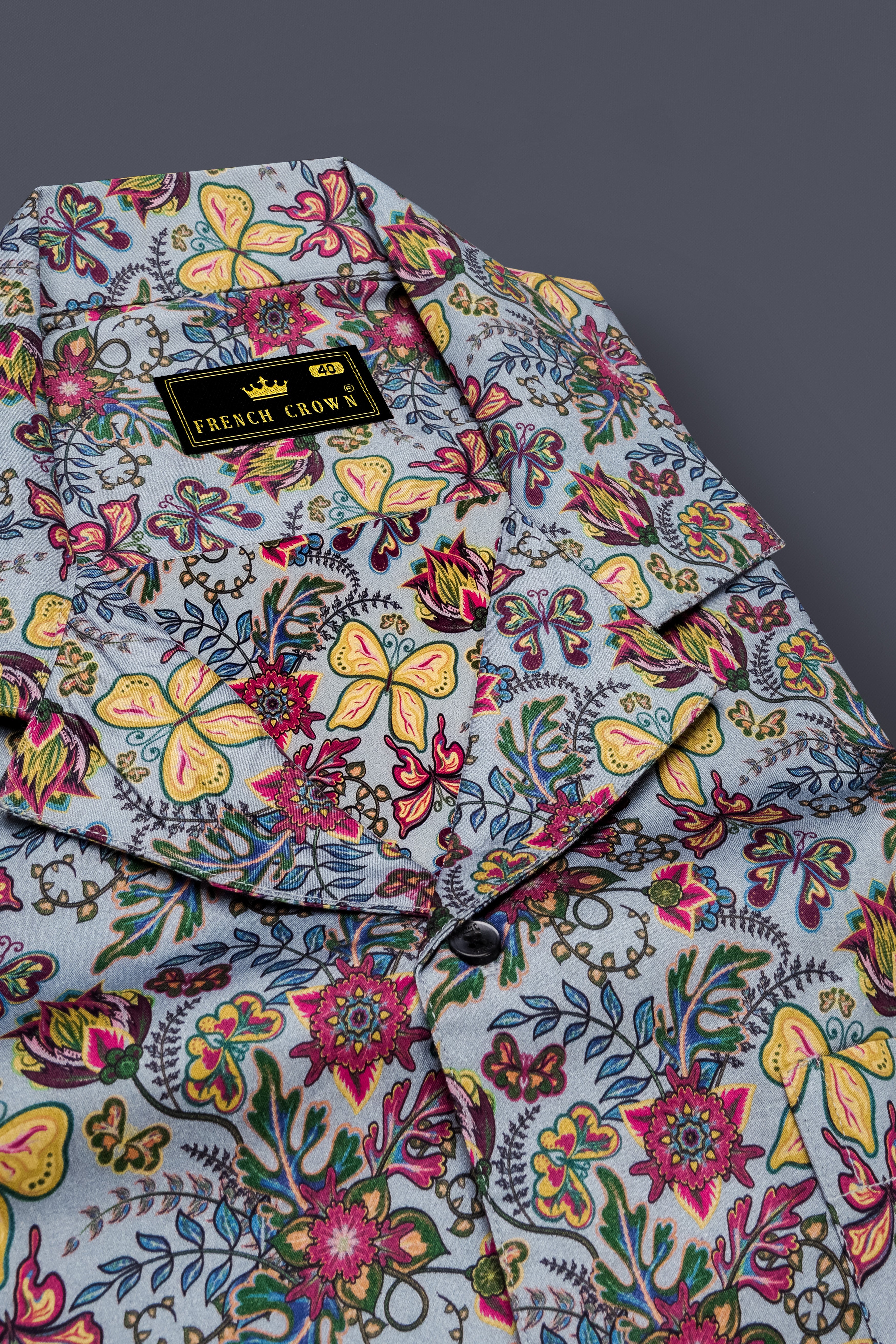 Casper Gray with Tussock Yellow Floral Printed Super Soft Premium Cotton Shirt