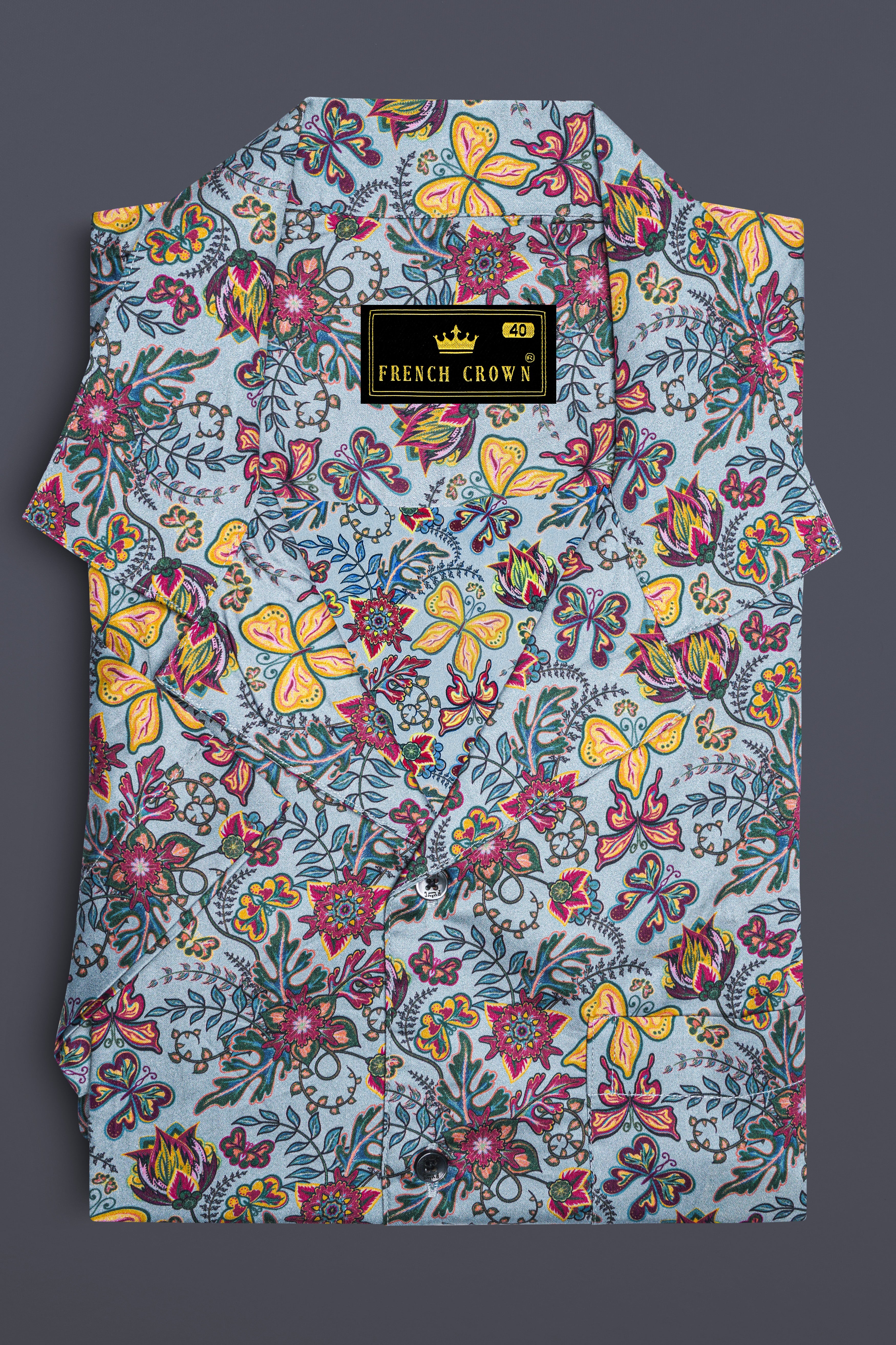 Casper Gray with Tussock Yellow Floral Printed Super Soft Premium Cotton Shirt