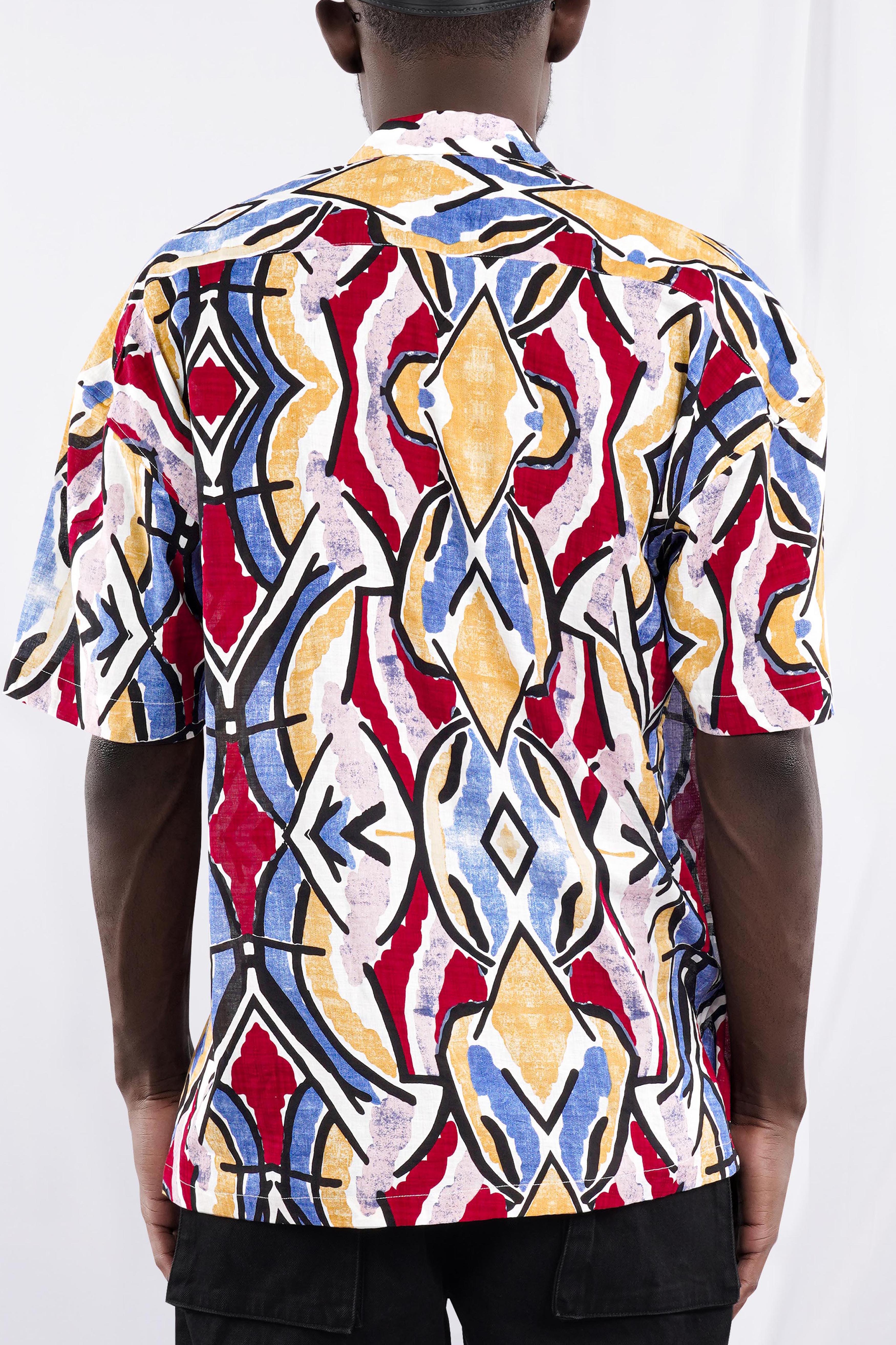 Neptune Blue and Pavlova Brown Multicolour Abstract Printed Lightweight Oversized Premium Cotton Shirt