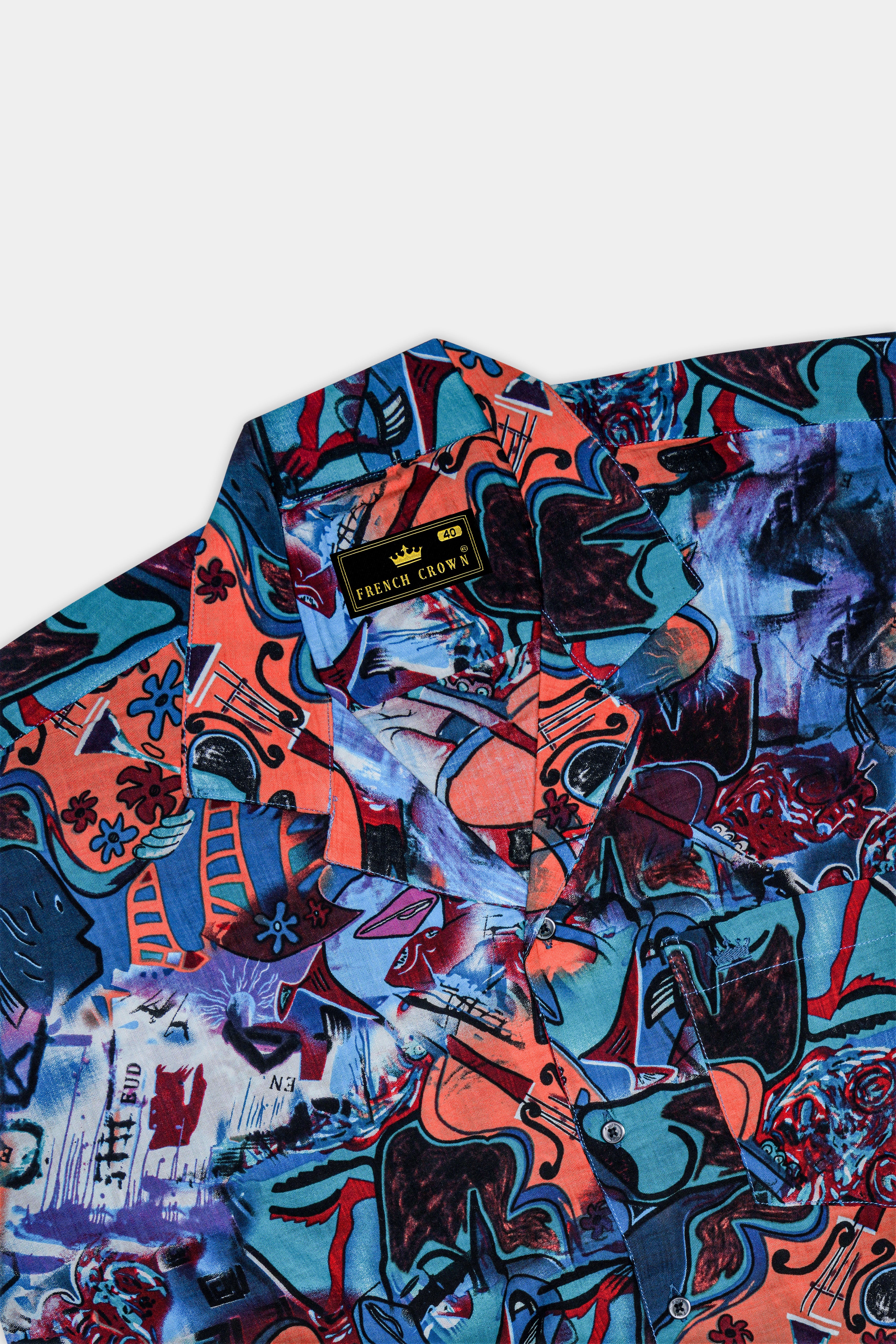 Cyan Blue Multicolour Abstract Printed Lightweight Oversized Premium Cotton Shirt