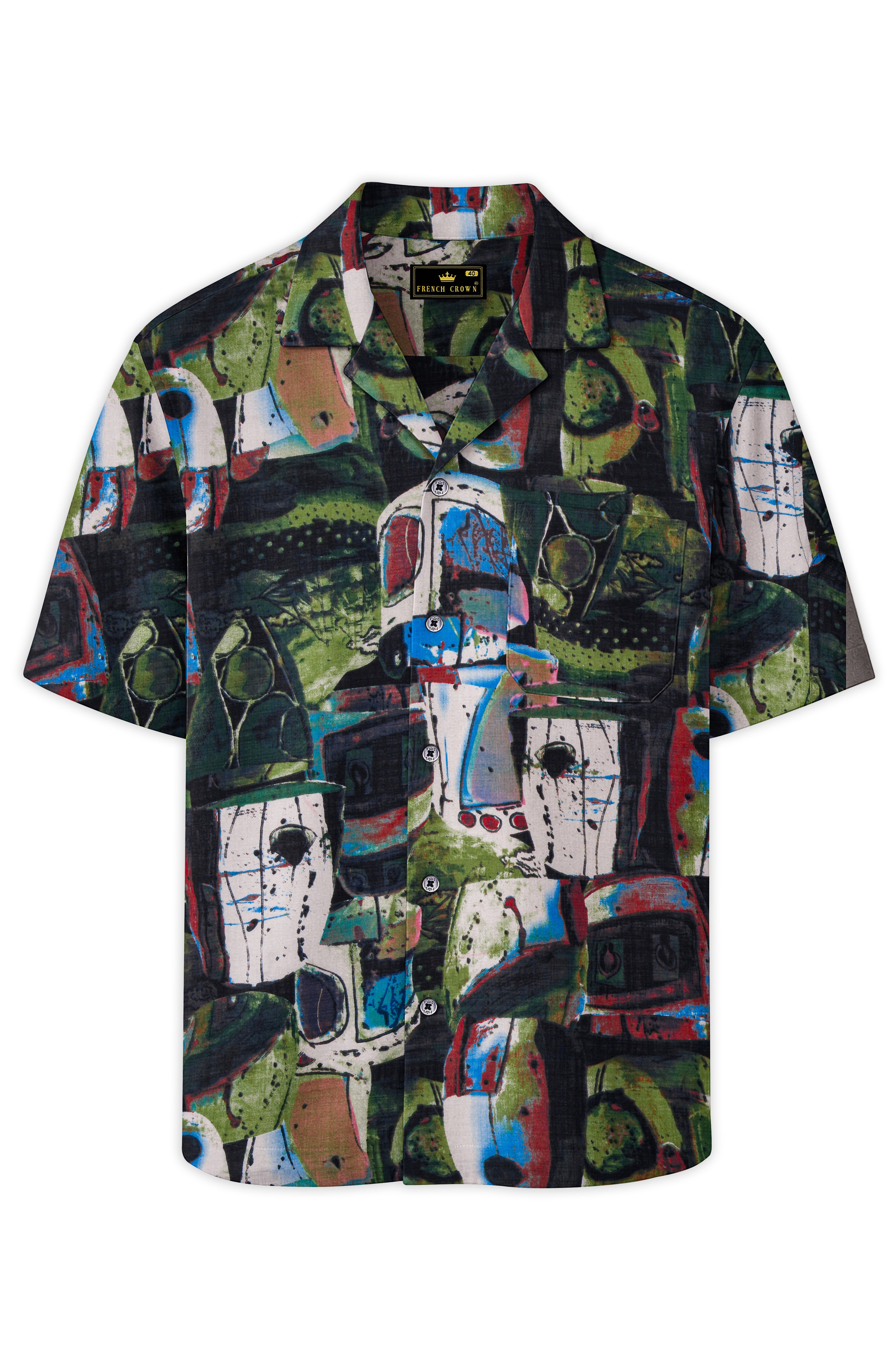 Moss Green and Clay Brown Abstract Printed Lightweight Oversized Premium Cotton Shirt