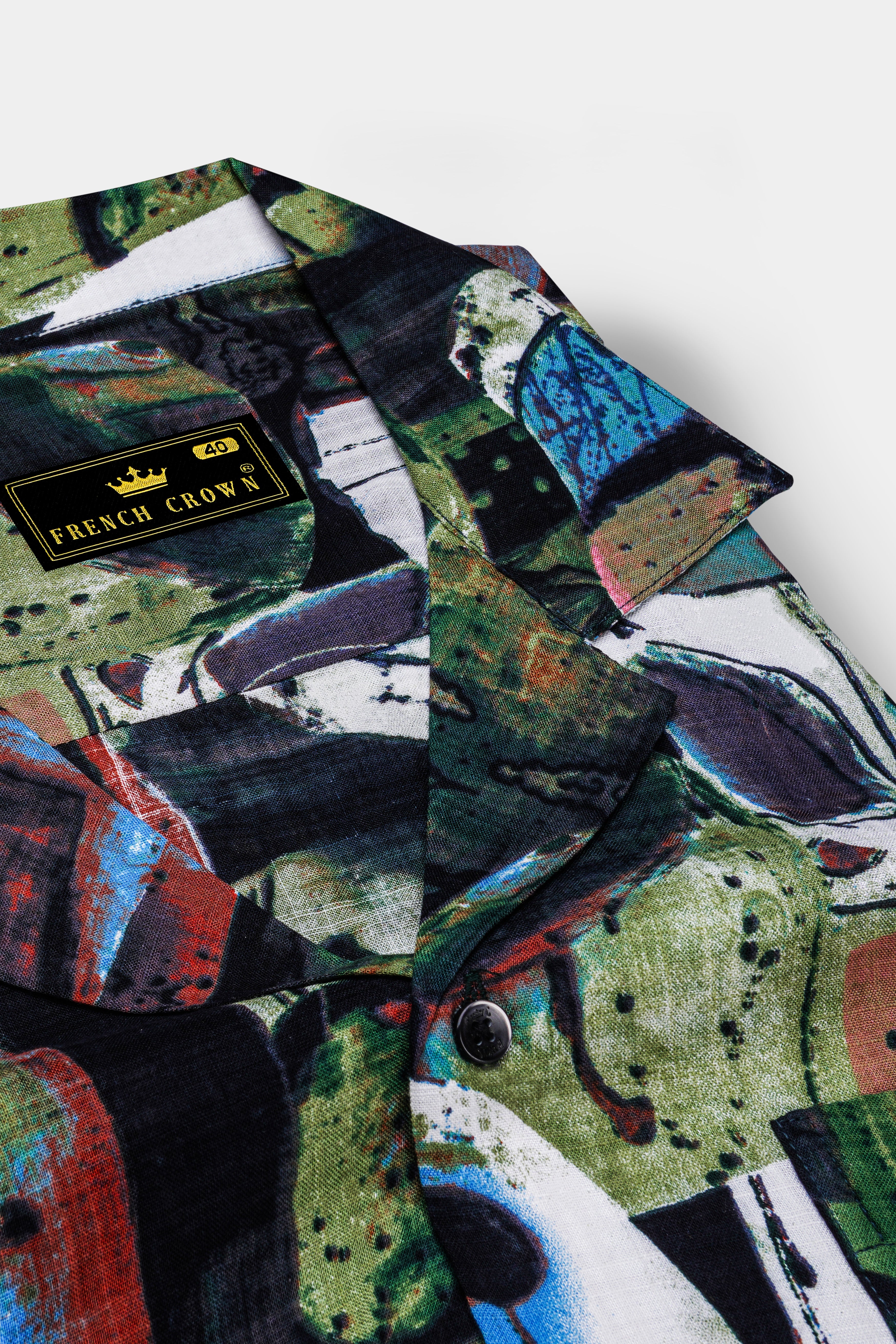 Moss Green and Clay Brown Abstract Printed Lightweight Oversized Premium Cotton Shirt