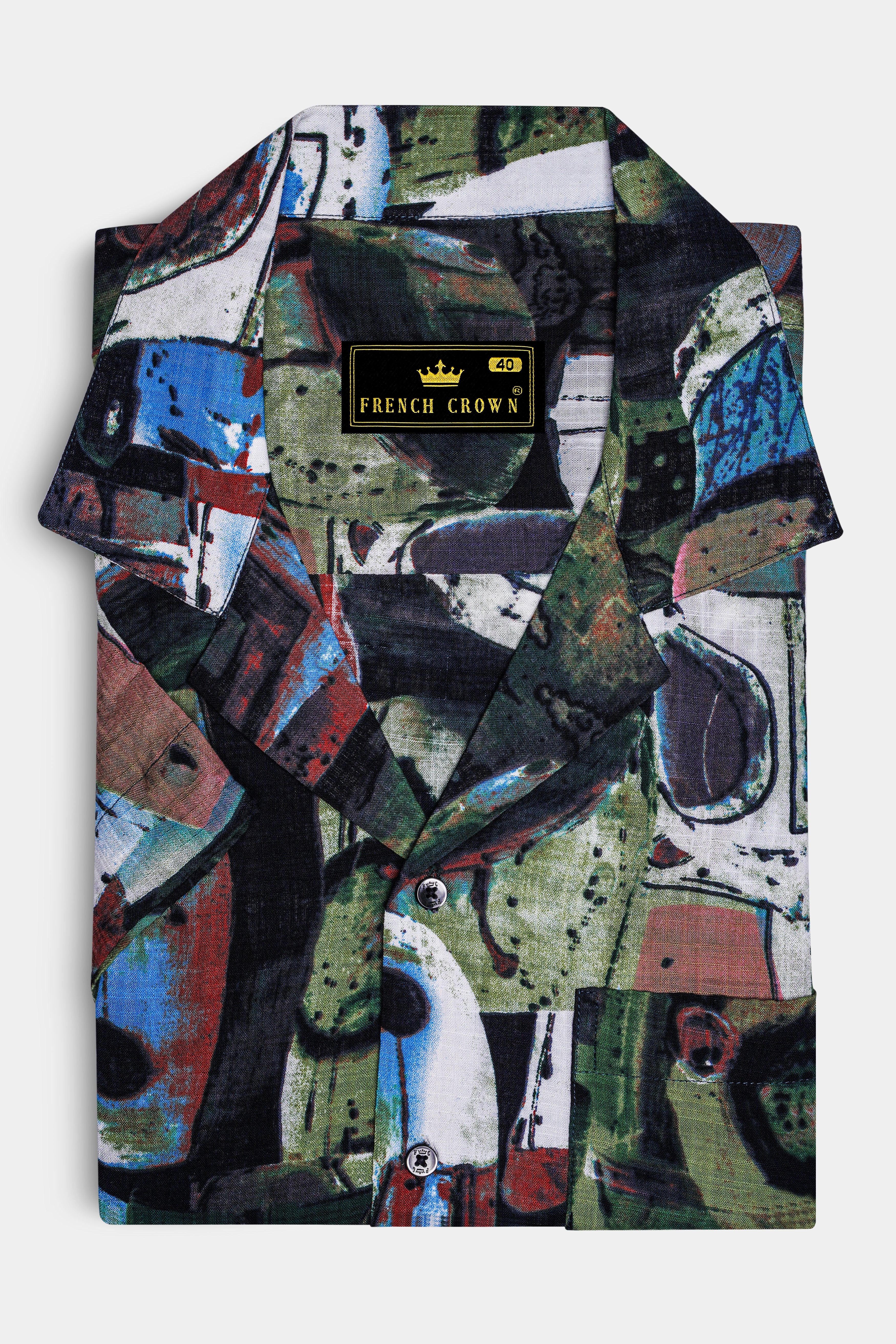 Moss Green and Clay Brown Abstract Printed Lightweight Oversized Premium Cotton Shirt