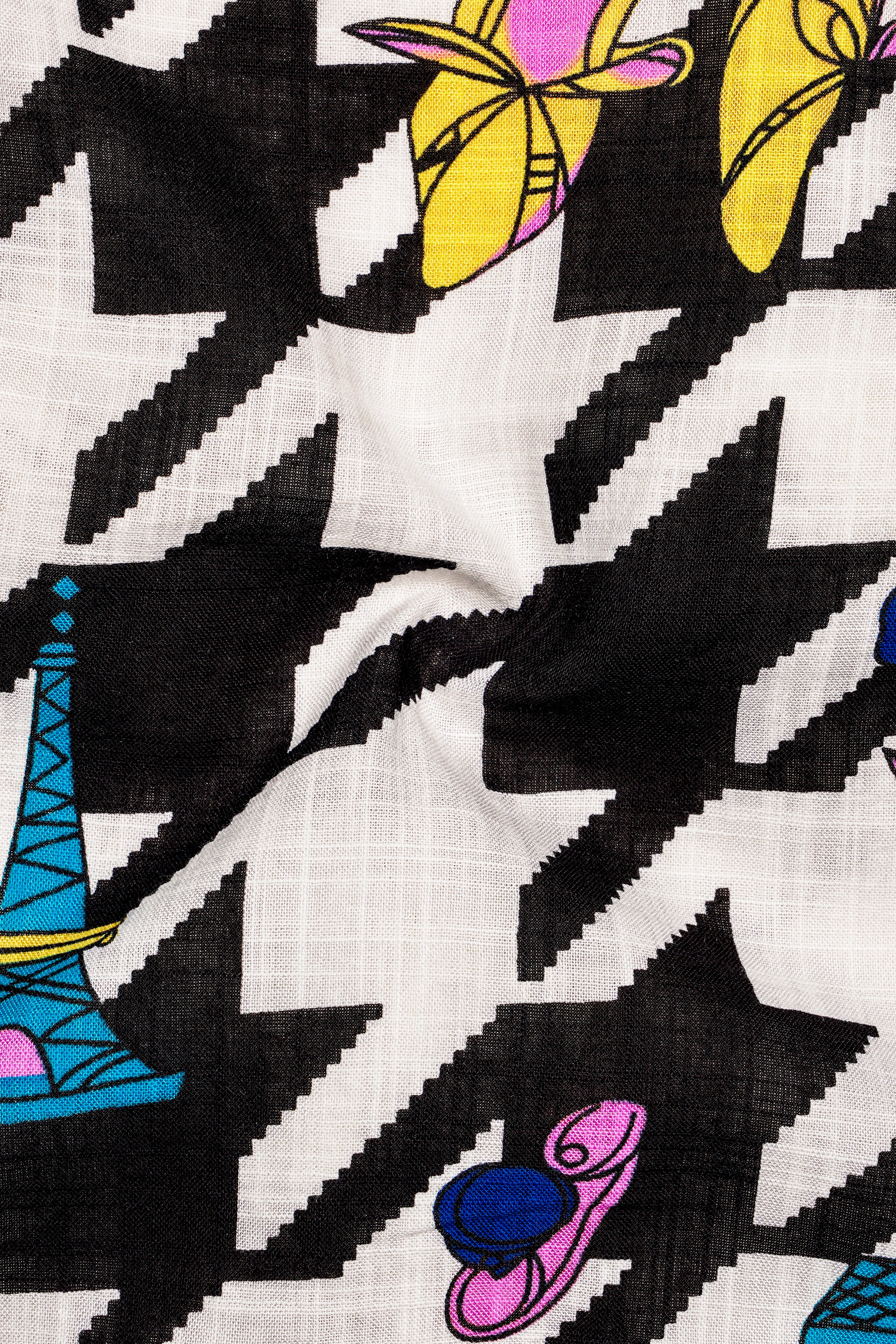 Black & White with Lavender Pink Herringbone Printed Lightweight Oversized Premium Cotton Shirt