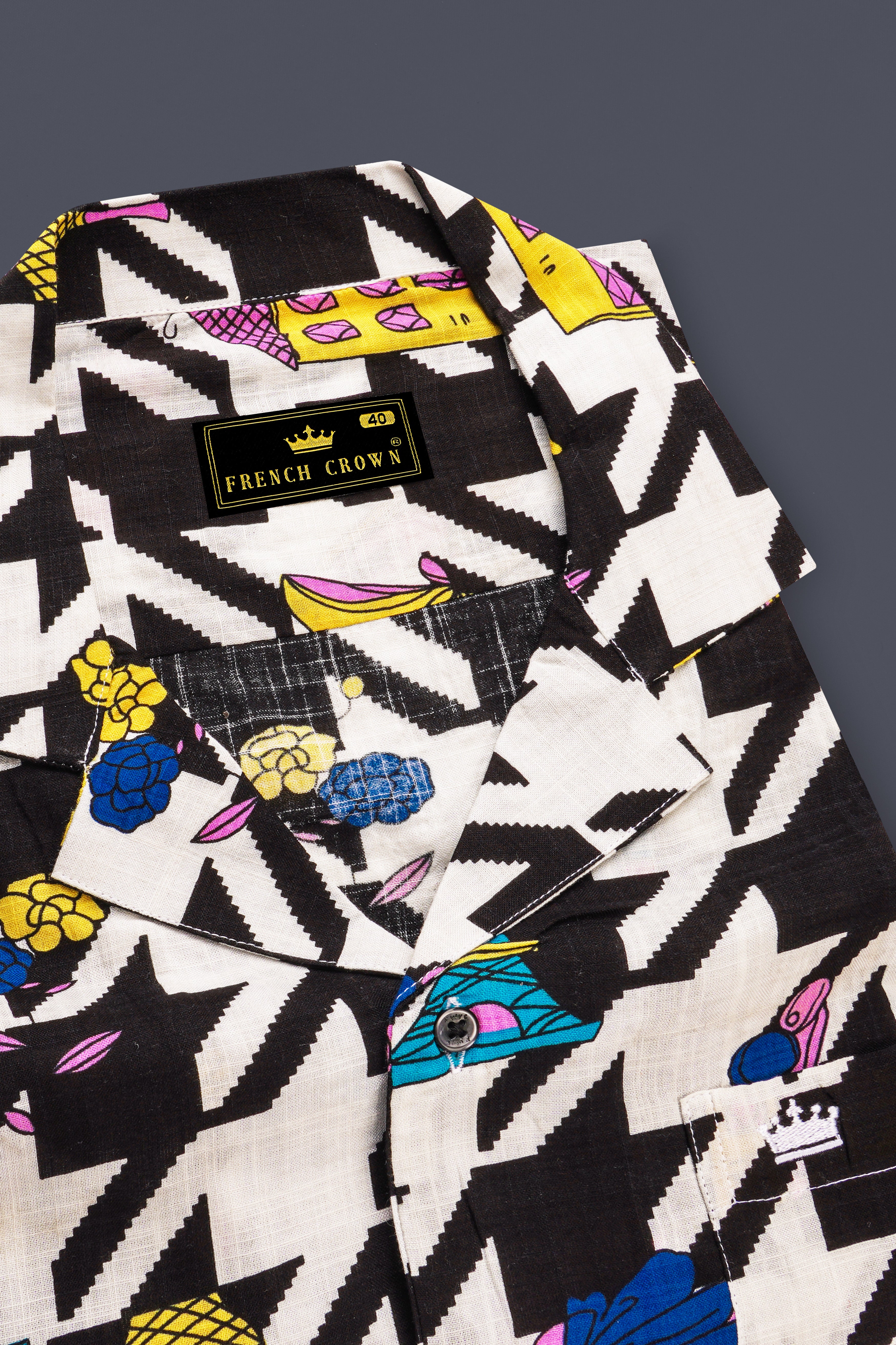 Black & White with Lavender Pink Herringbone Printed Lightweight Oversized Premium Cotton Shirt