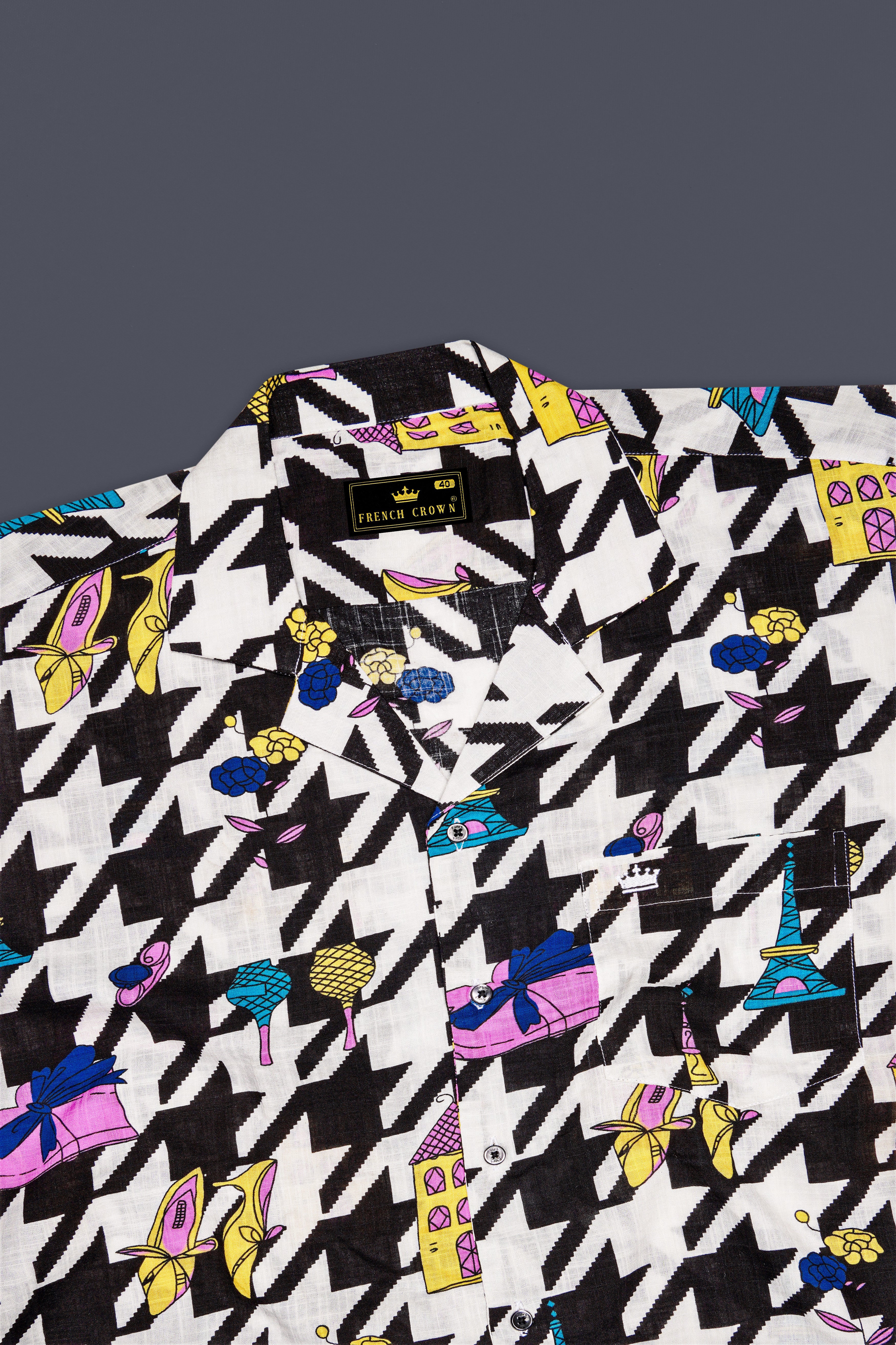 Black & White with Lavender Pink Herringbone Printed Lightweight Oversized Premium Cotton Shirt