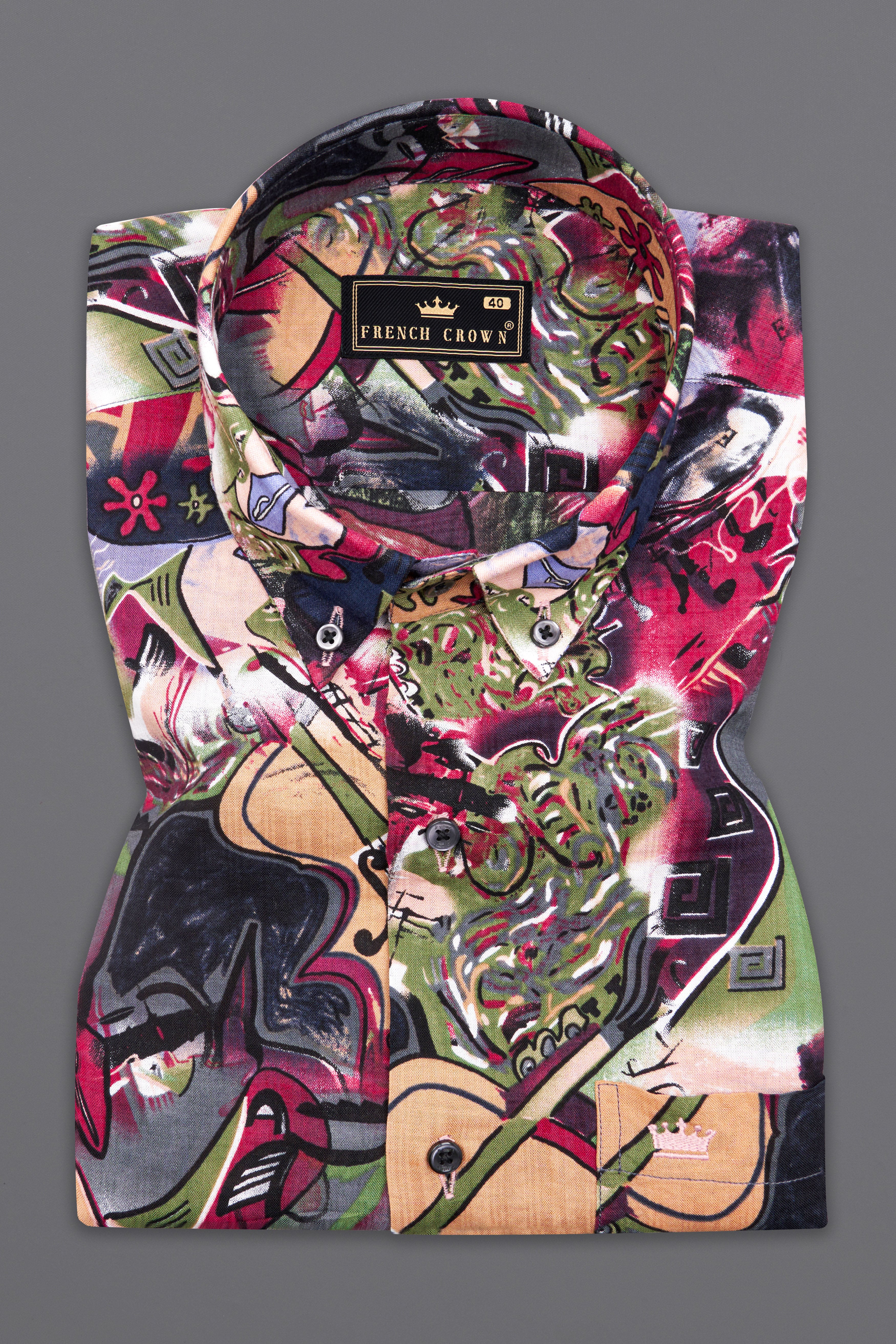 Jade Black with Merry Maroon Funky Printed Lightweight Premium Cotton Oversized Shirt