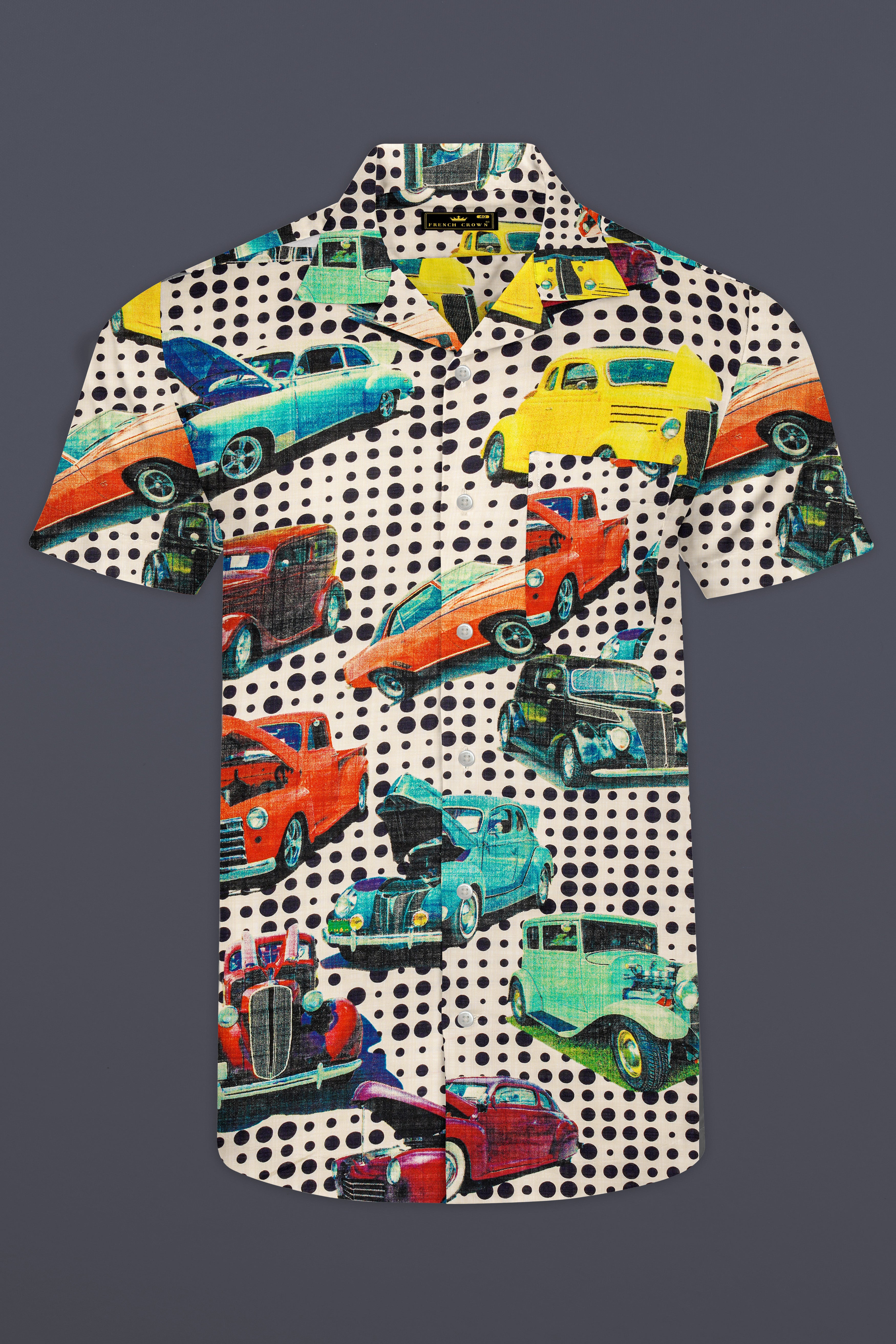Merino Cream and Grapefruit Red Funky Printed Lightweight Oversized Premium Cotton Shirt