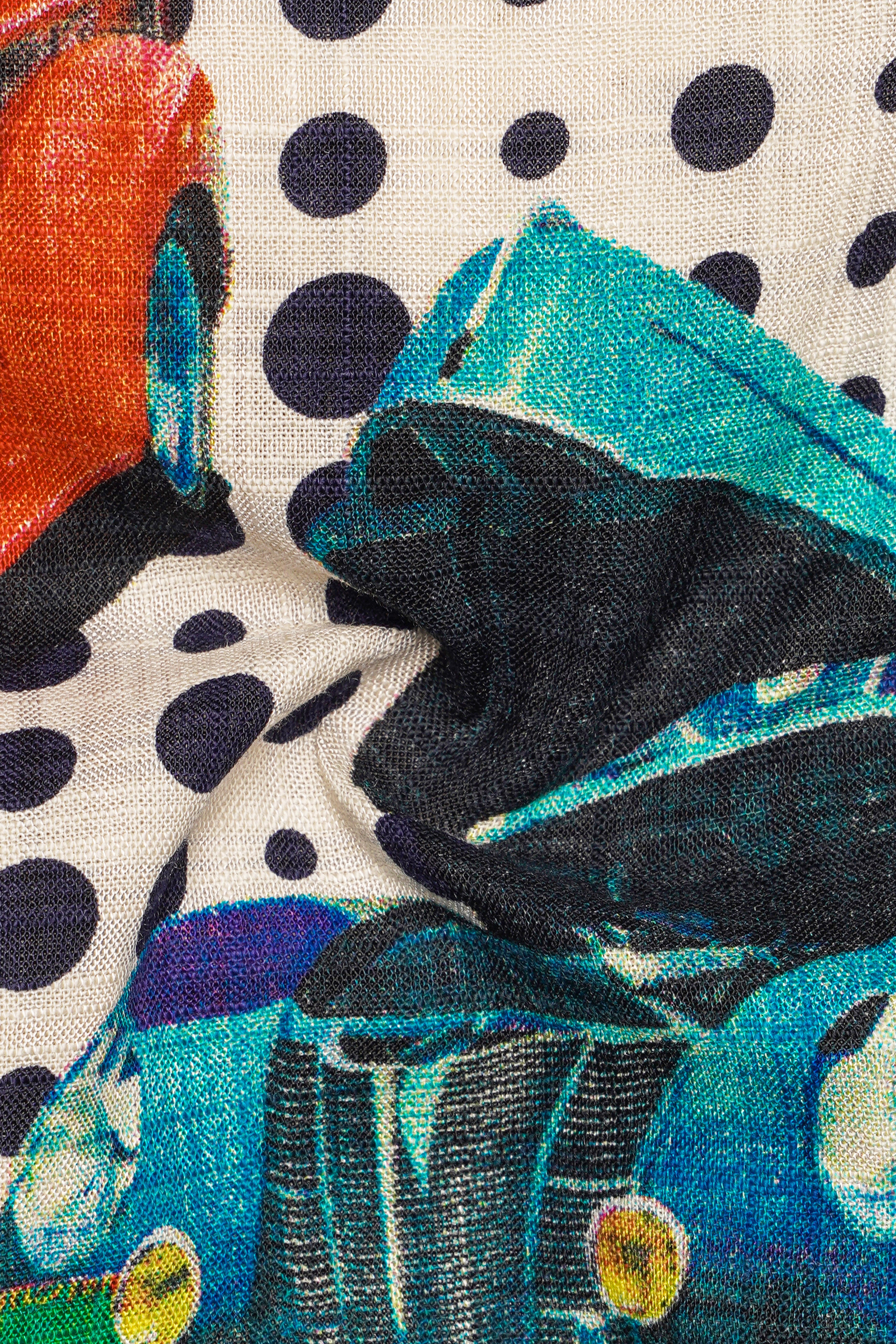 Merino Cream and Grapefruit Red Funky Printed Lightweight Oversized Premium Cotton Shirt