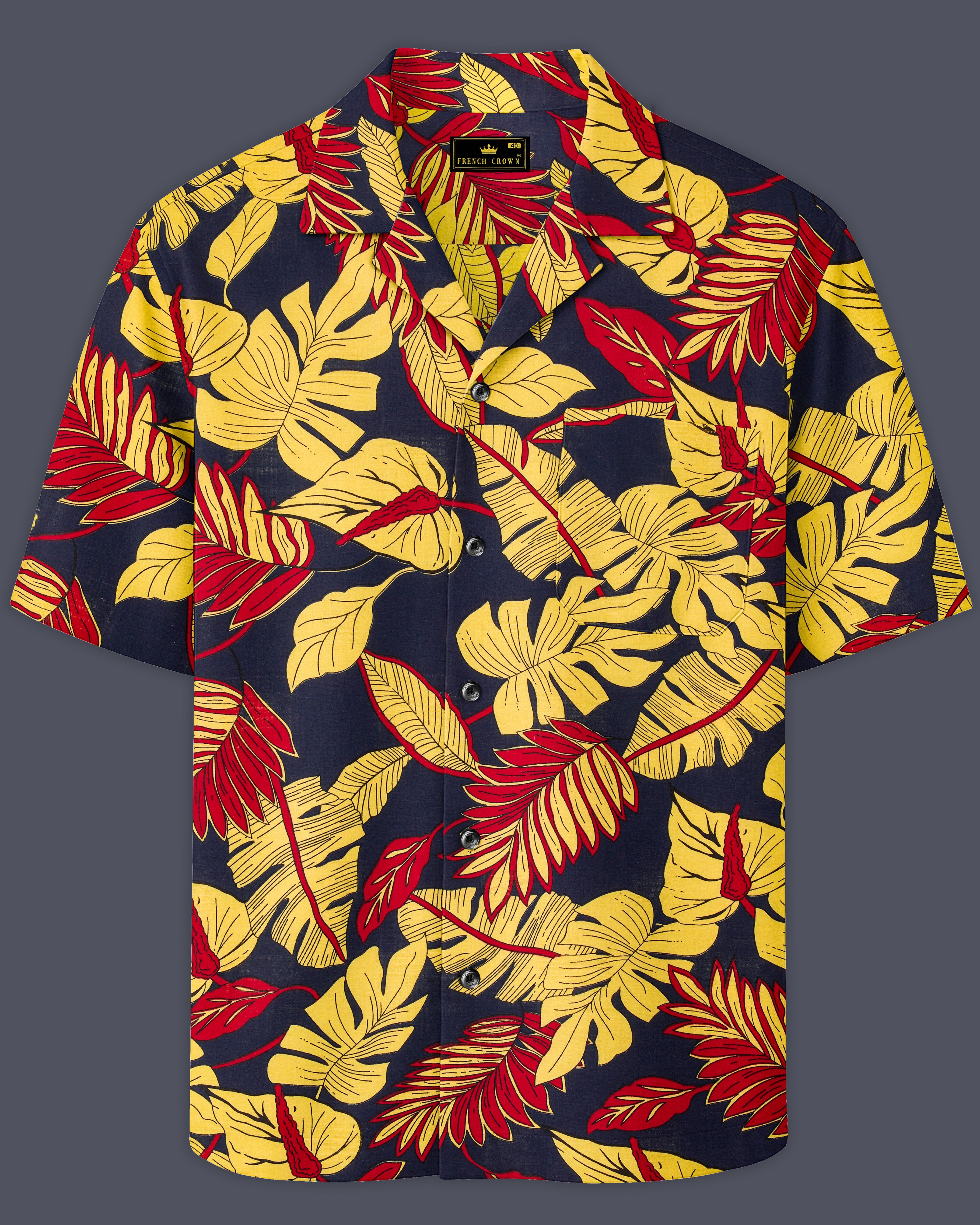 Primrose yellow and Martinique Blue Funky Printed Lightweight Oversized Premium Cotton Shirt