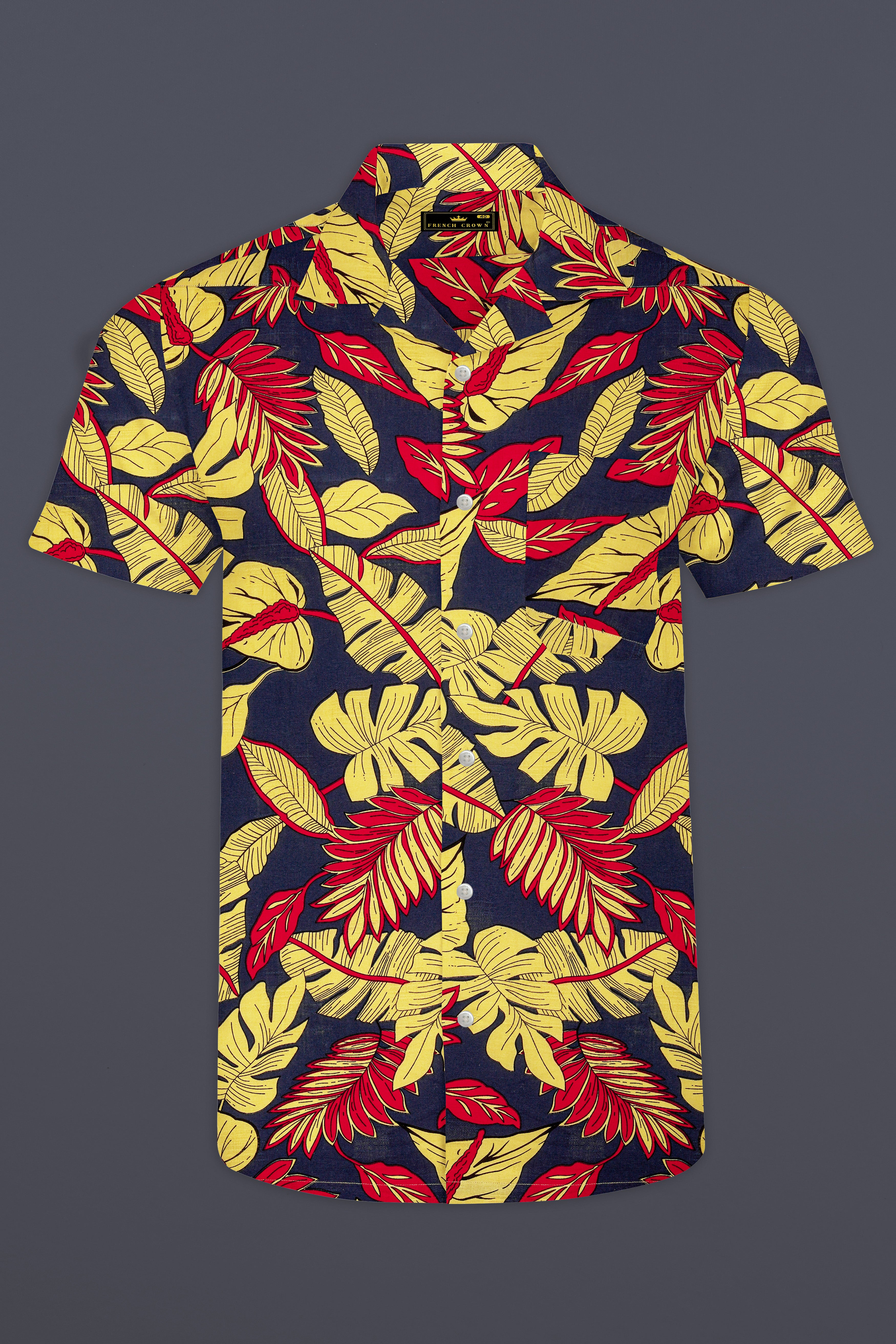 Primrose yellow and Martinique Blue Funky Printed Lightweight Oversized Premium Cotton Shirt