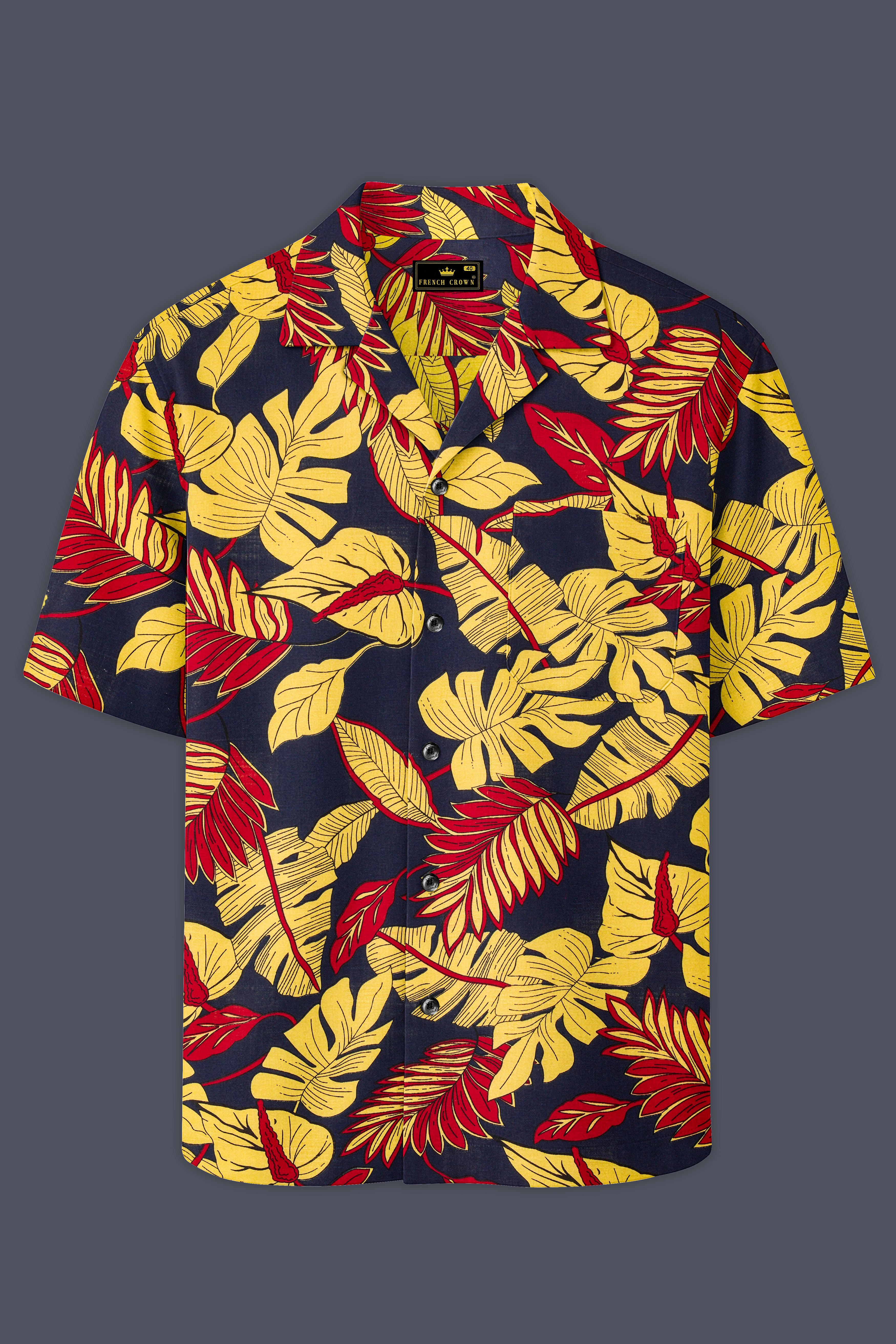 Primrose yellow and Martinique Blue Funky Printed Lightweight Oversized Premium Cotton Shirt