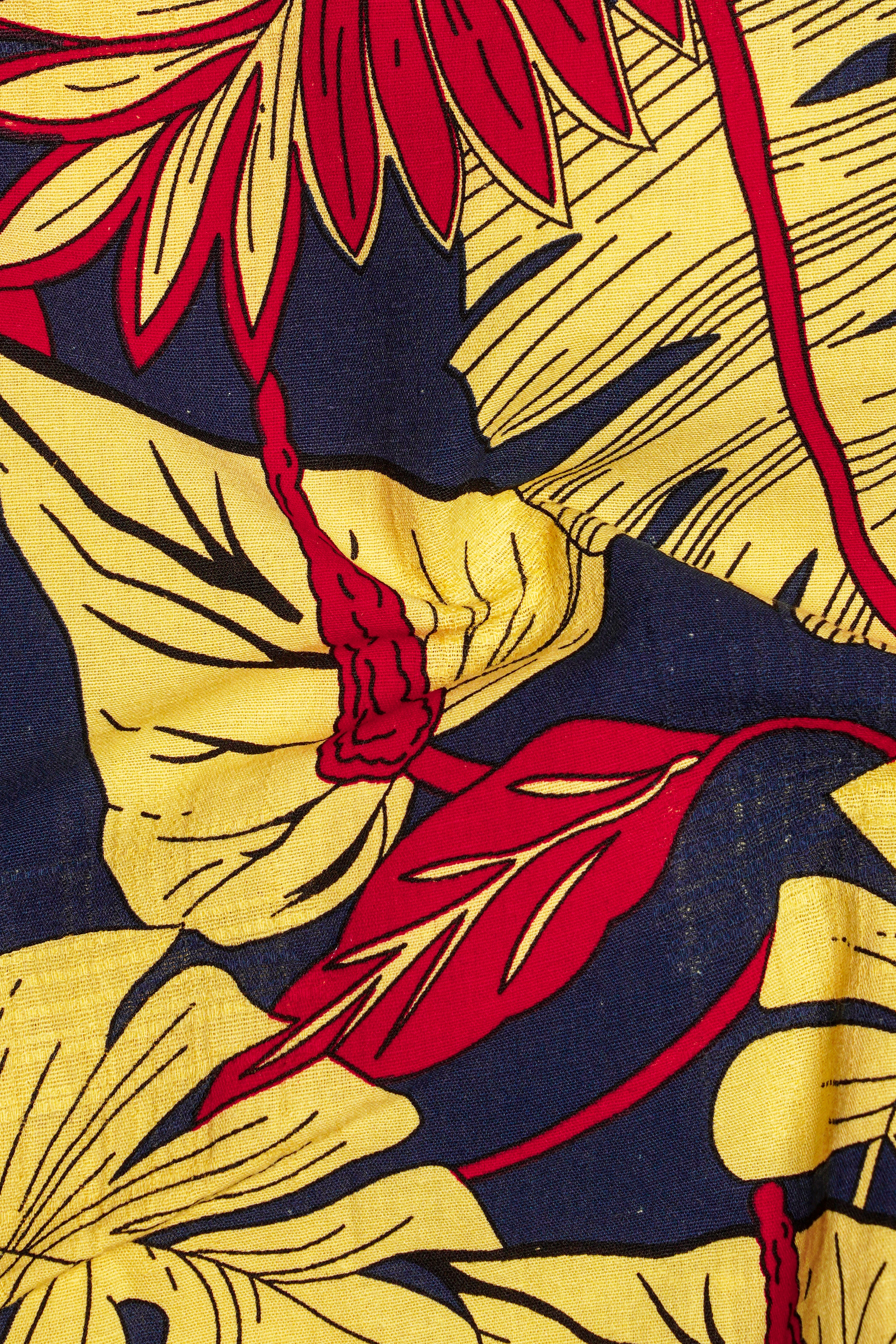 Primrose yellow and Martinique Blue Funky Printed Lightweight Oversized Premium Cotton Shirt