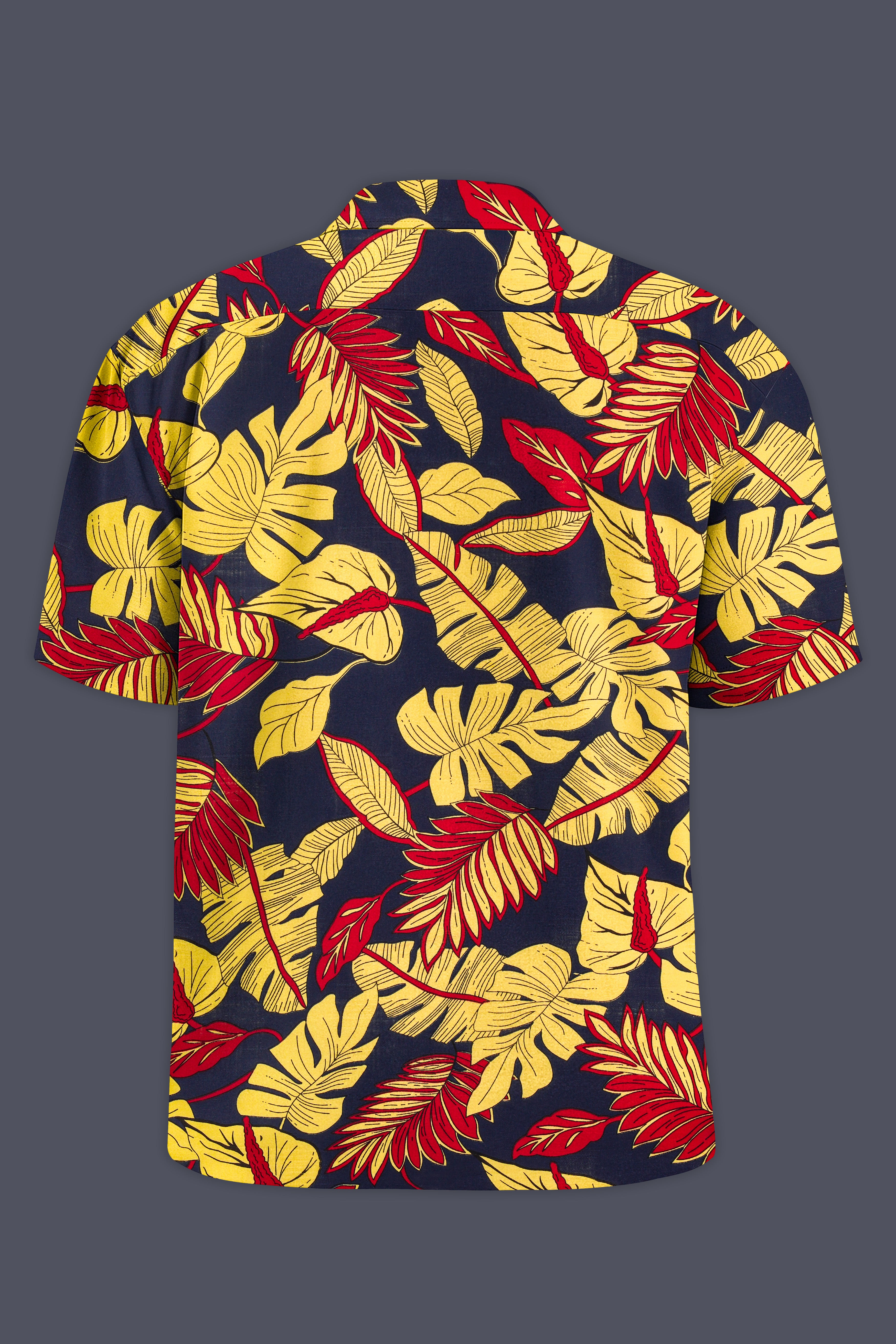 Primrose yellow and Martinique Blue Funky Printed Lightweight Oversized Premium Cotton Shirt