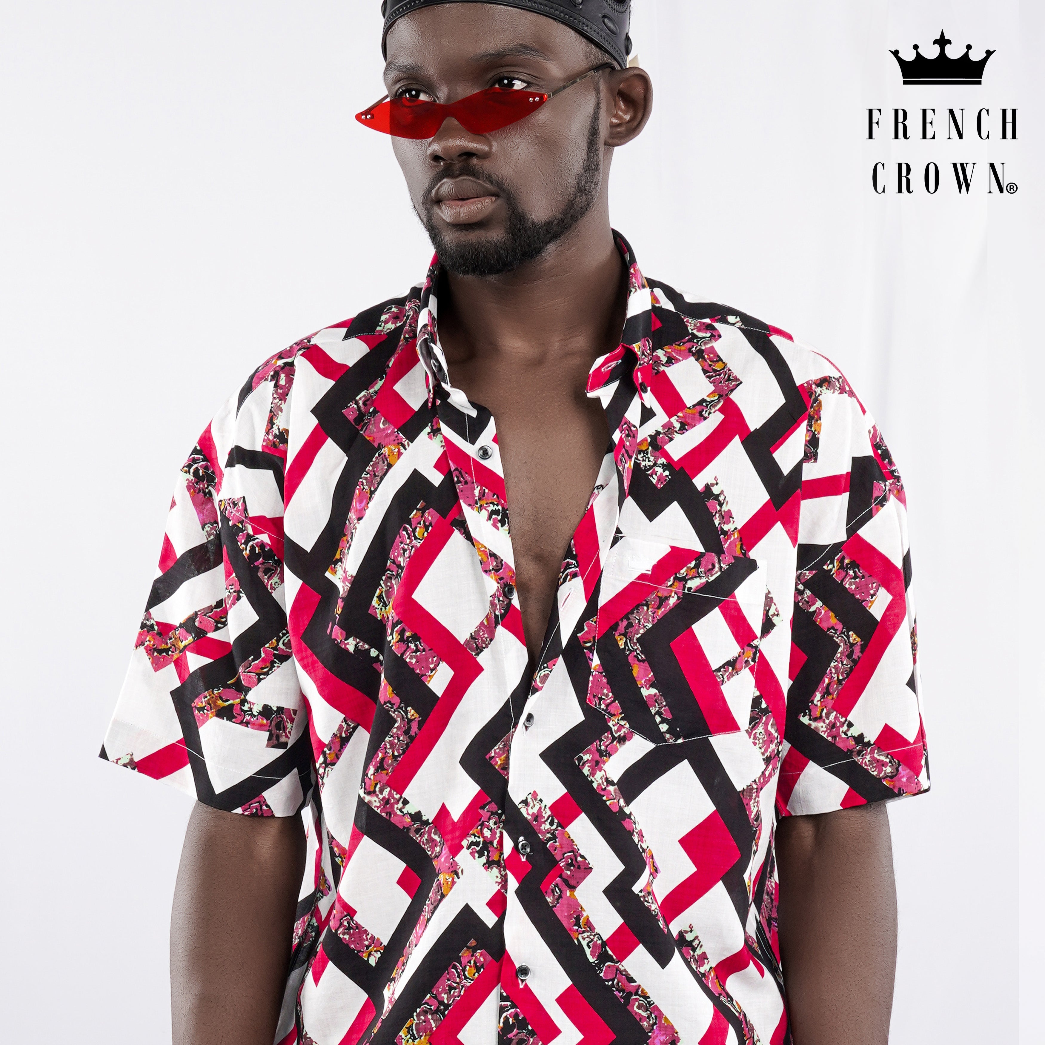 Cadmium Red with White and Black Formal/Casual Prints Premium