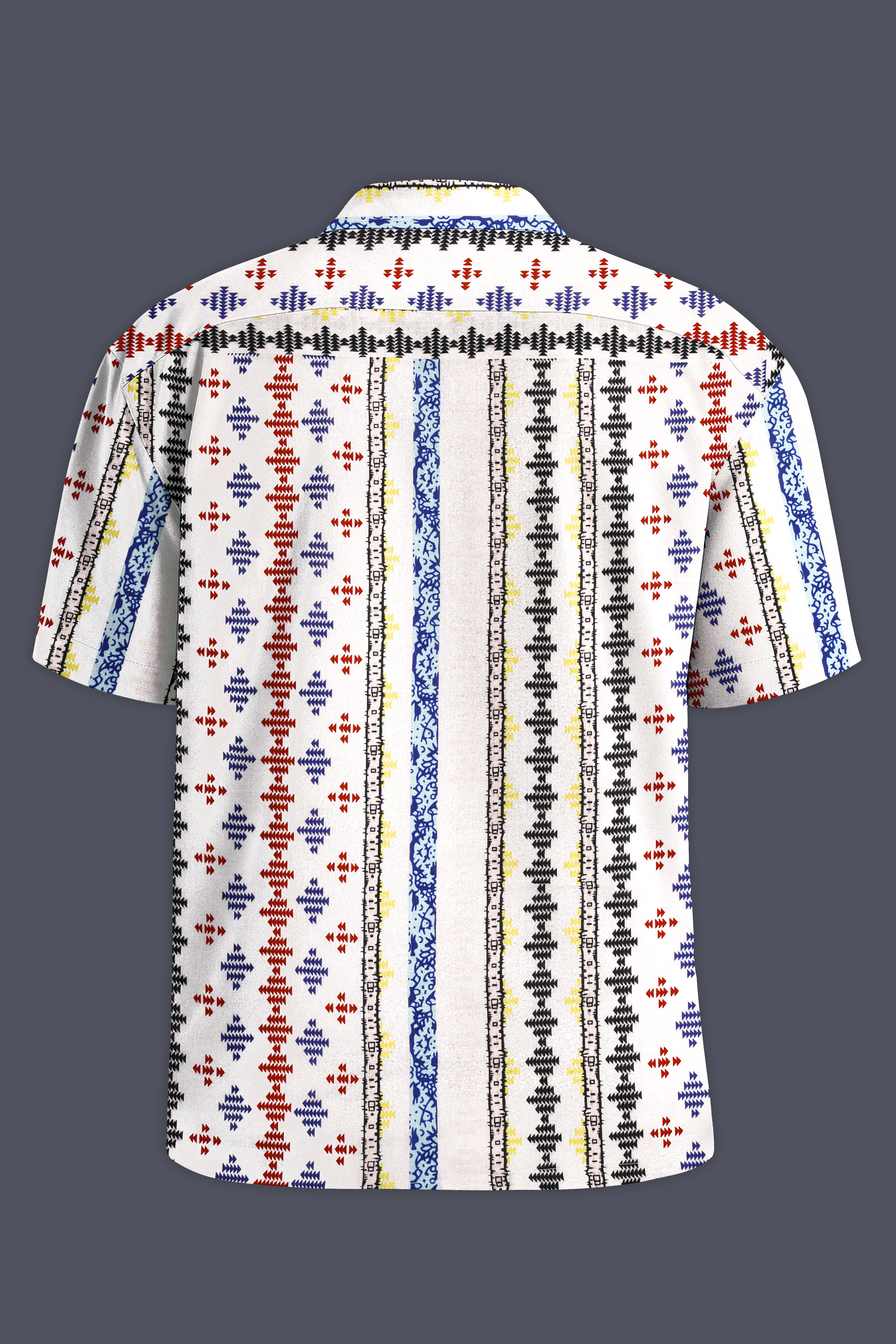 Bright White with Cherry Red and Cobalt Blue Printed Lightweight Oversized Premium Cotton Shirt