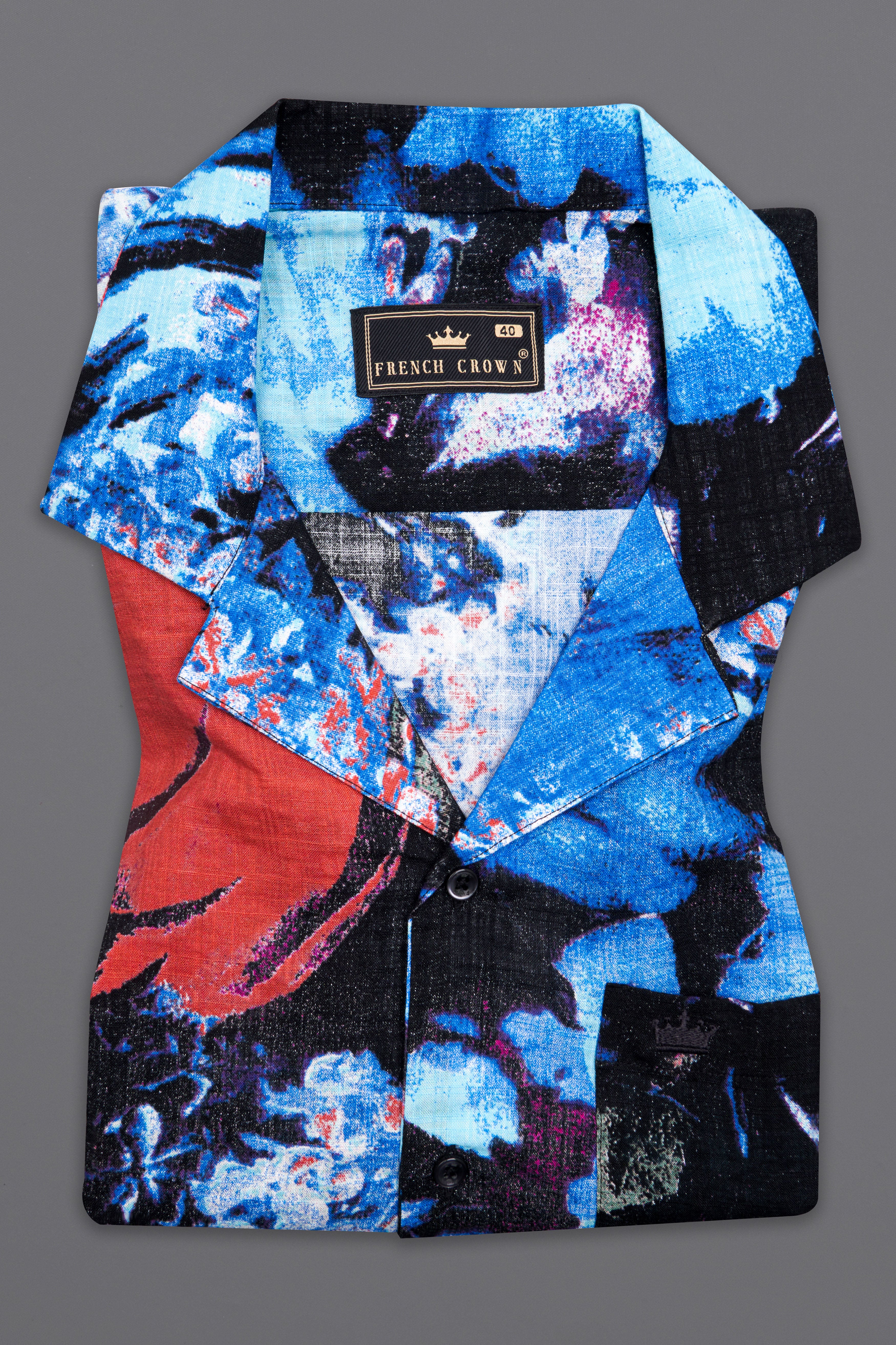 Brandeis Blue and Black Funky Printed Lightweight Oversized Premium Cotton Shirt