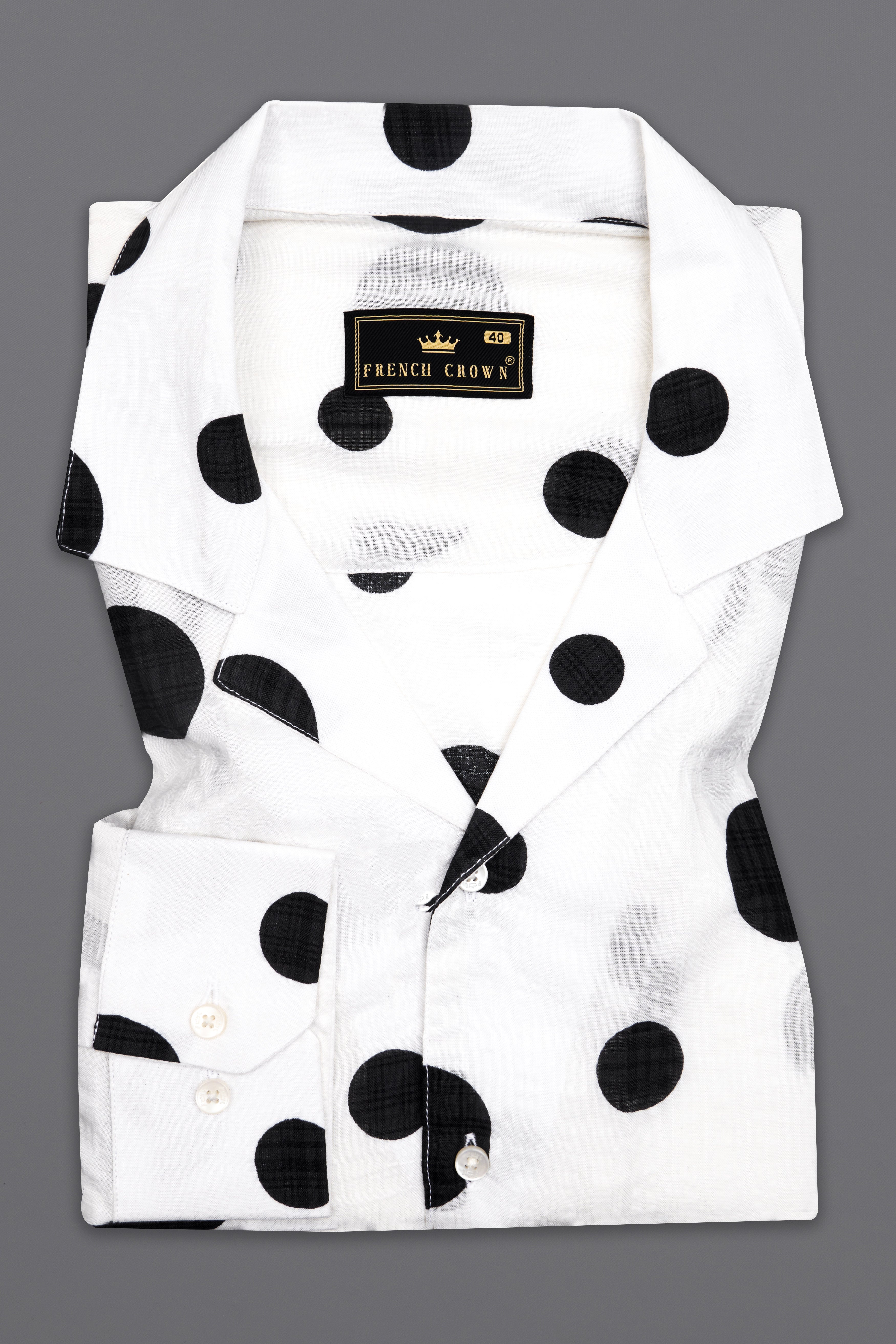 Bright White with Jade Black Polka Dotted Lightweight Premium Cotton Designer Oversized Shirt