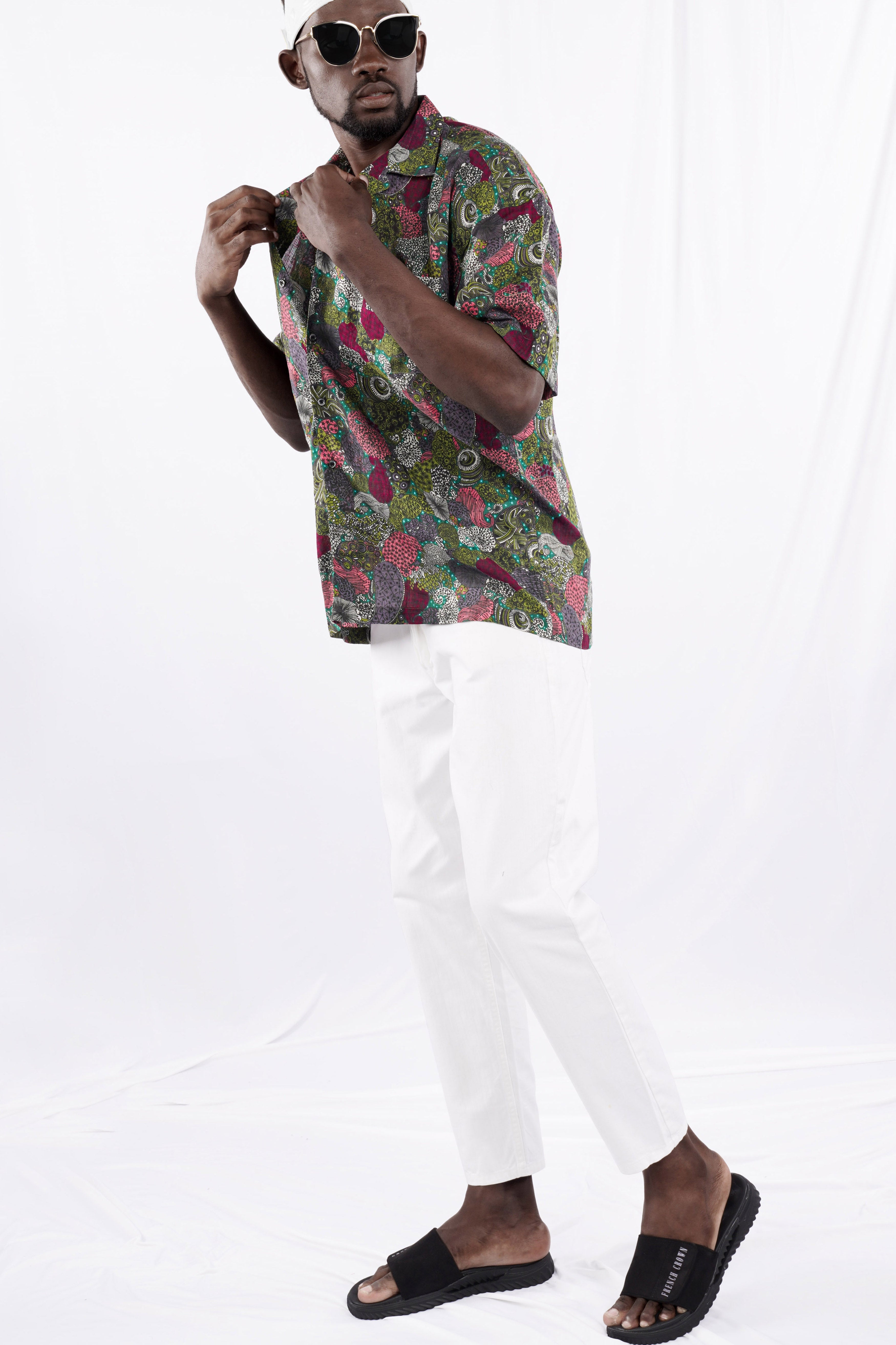 Sycamore Green with Deep Blush Pink Multicolour Funky Printed Lightweight Premium Cotton Oversized Shirt