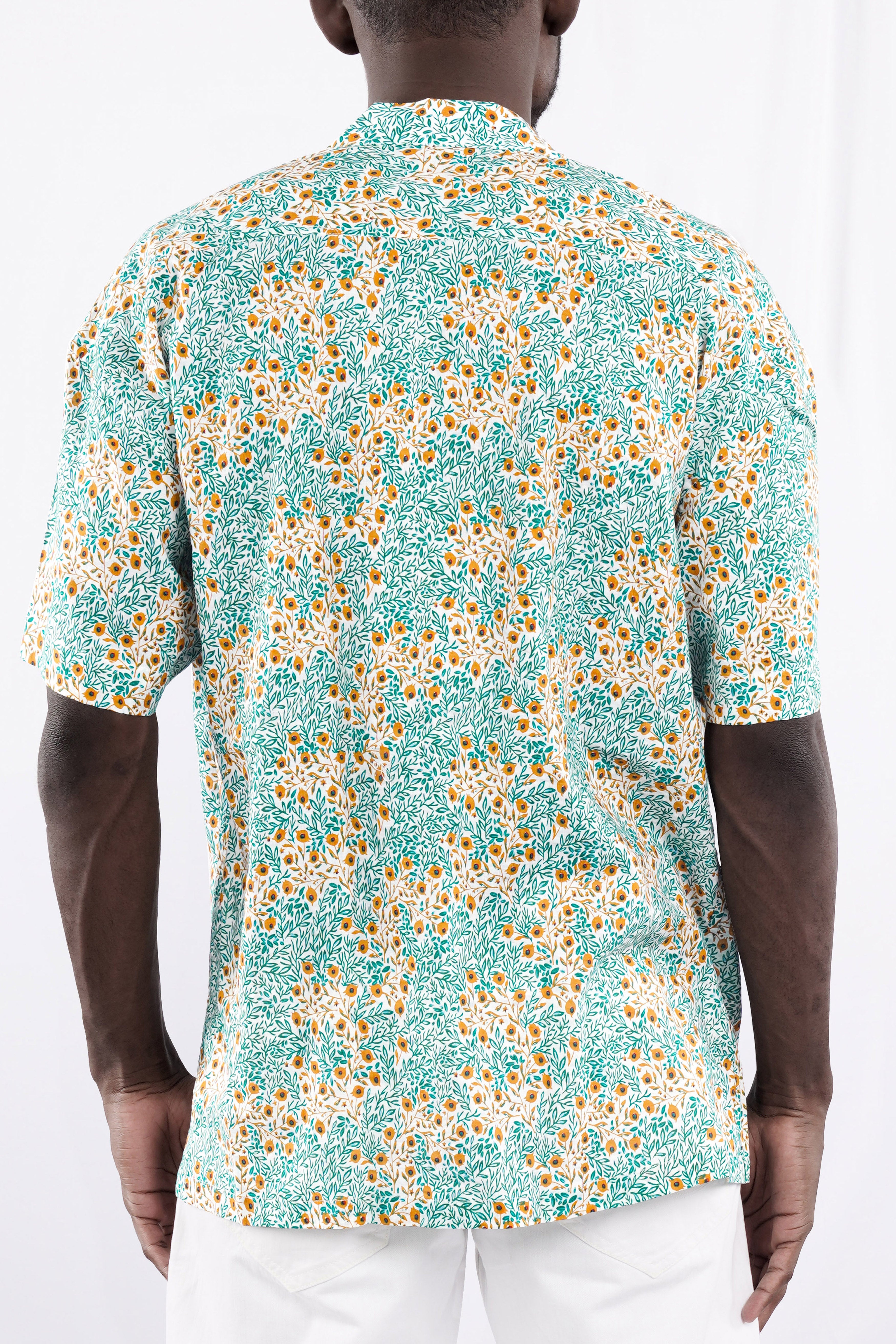 Cyan Green with Ditsy Printed Lightweight Premium Cotton Oversized Shirt