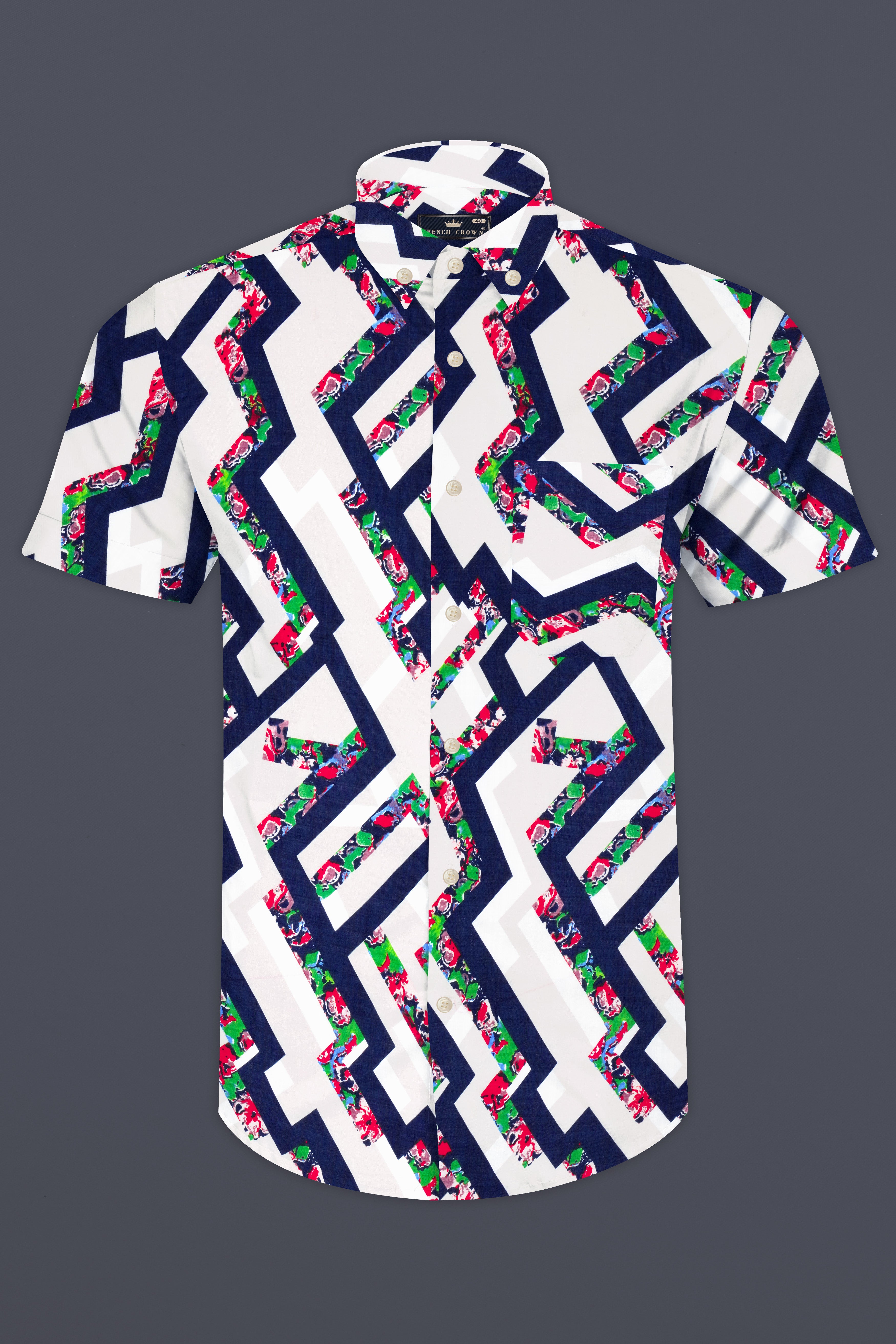 Westar Cream with Bastille Blue Funky Printed Lightweight Premium Cotton Oversized Shirt