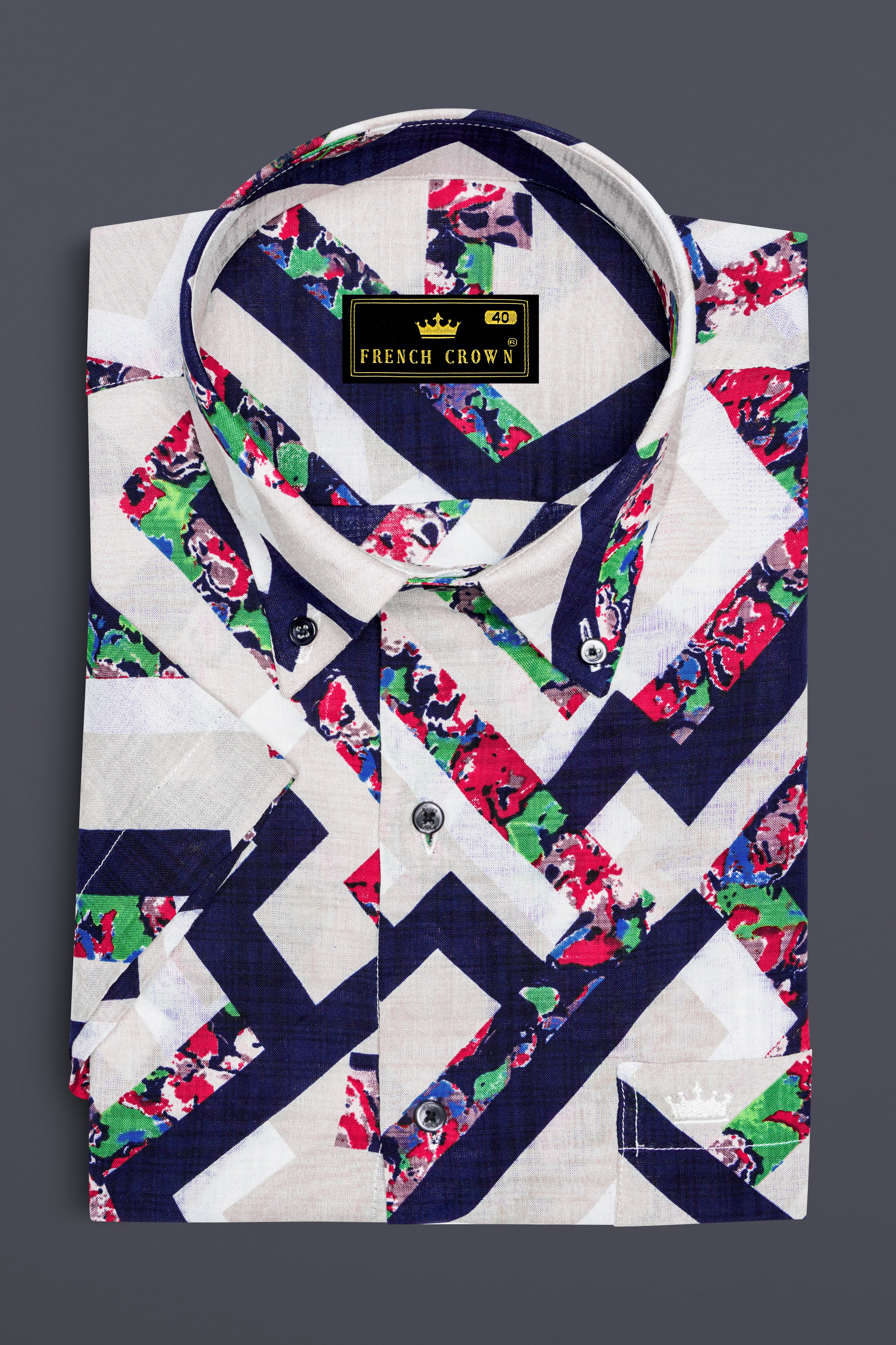 Westar Cream with Bastille Blue Funky Printed Lightweight Premium Cotton Oversized Shirt