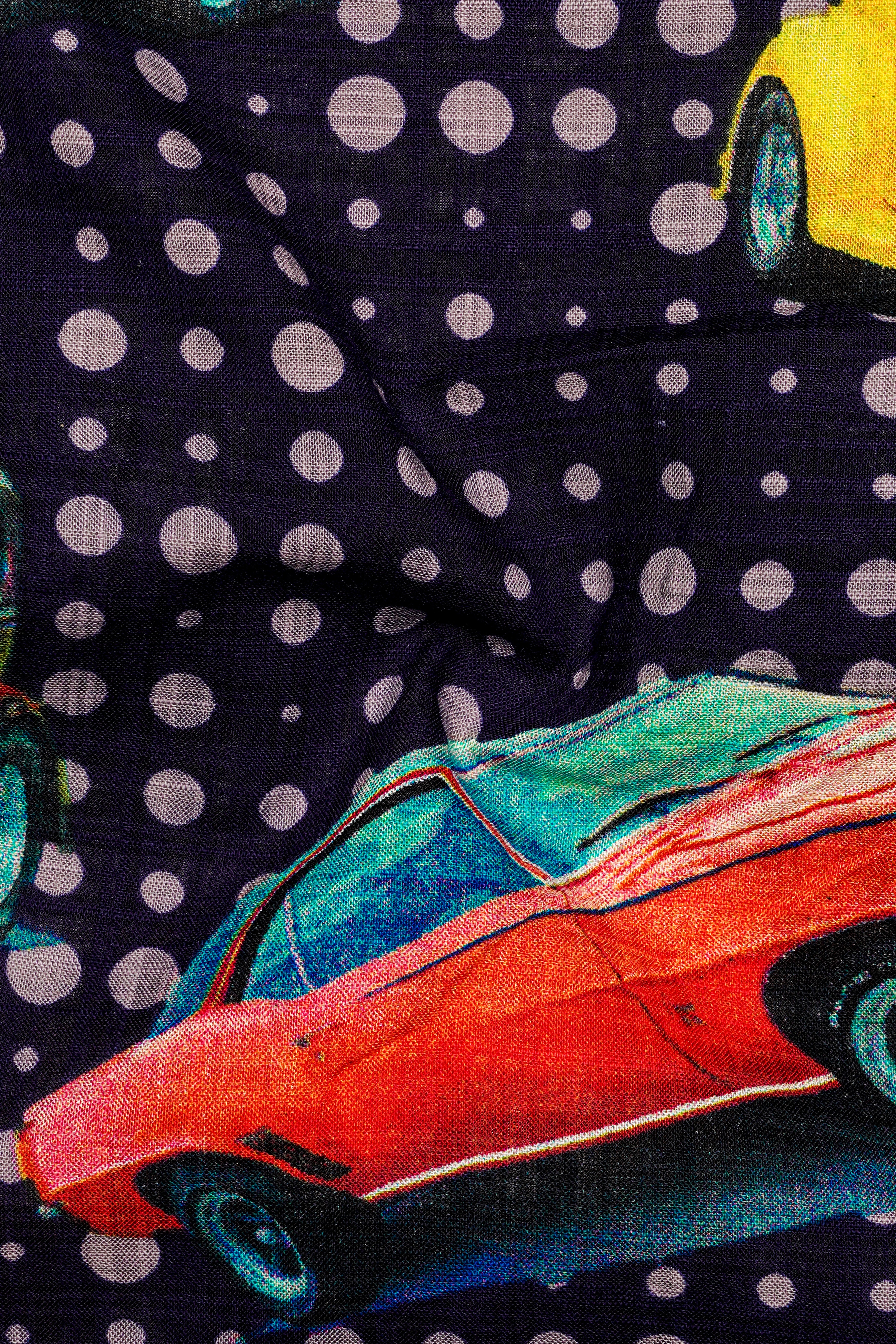 Cinder Blue Vintage Car Printed Lightweight Premium Cotton Oversized Shirt