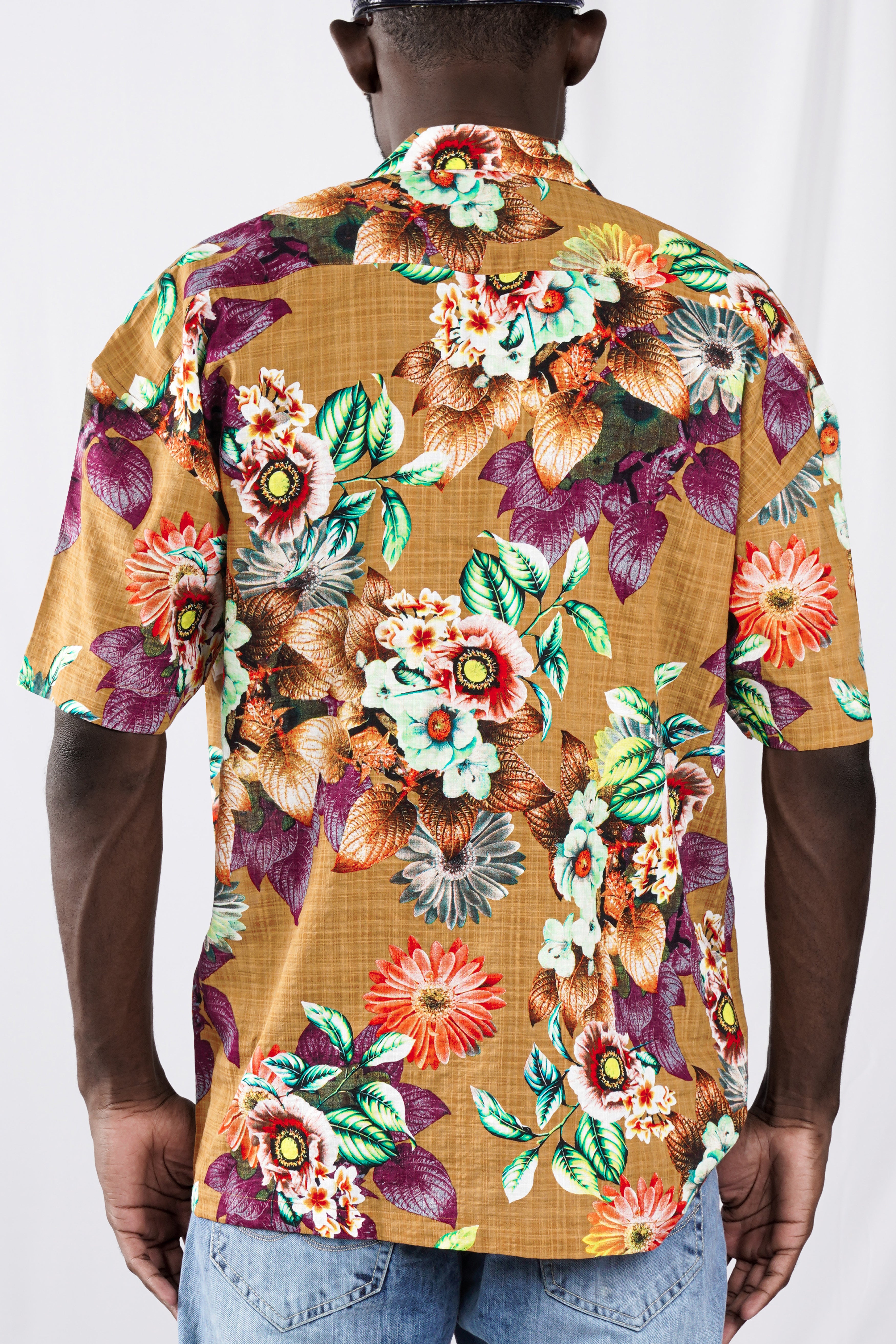 Tussock Brown Floral Printed Lightweight Premium Cotton Oversized Shirt