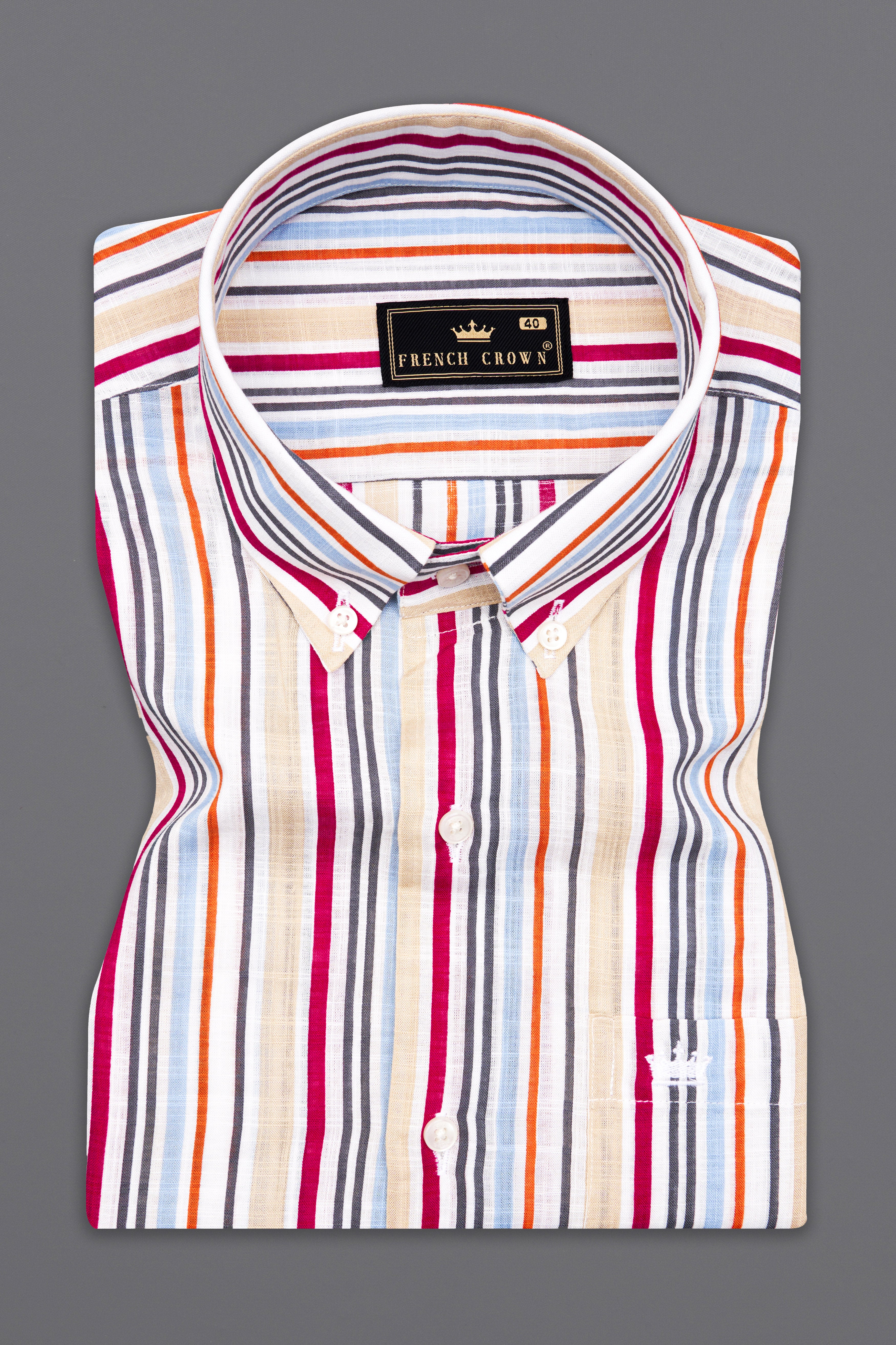 Peach with Debian Pink Multicolour Striped Lightweight Premium Cotton Oversized Shirt