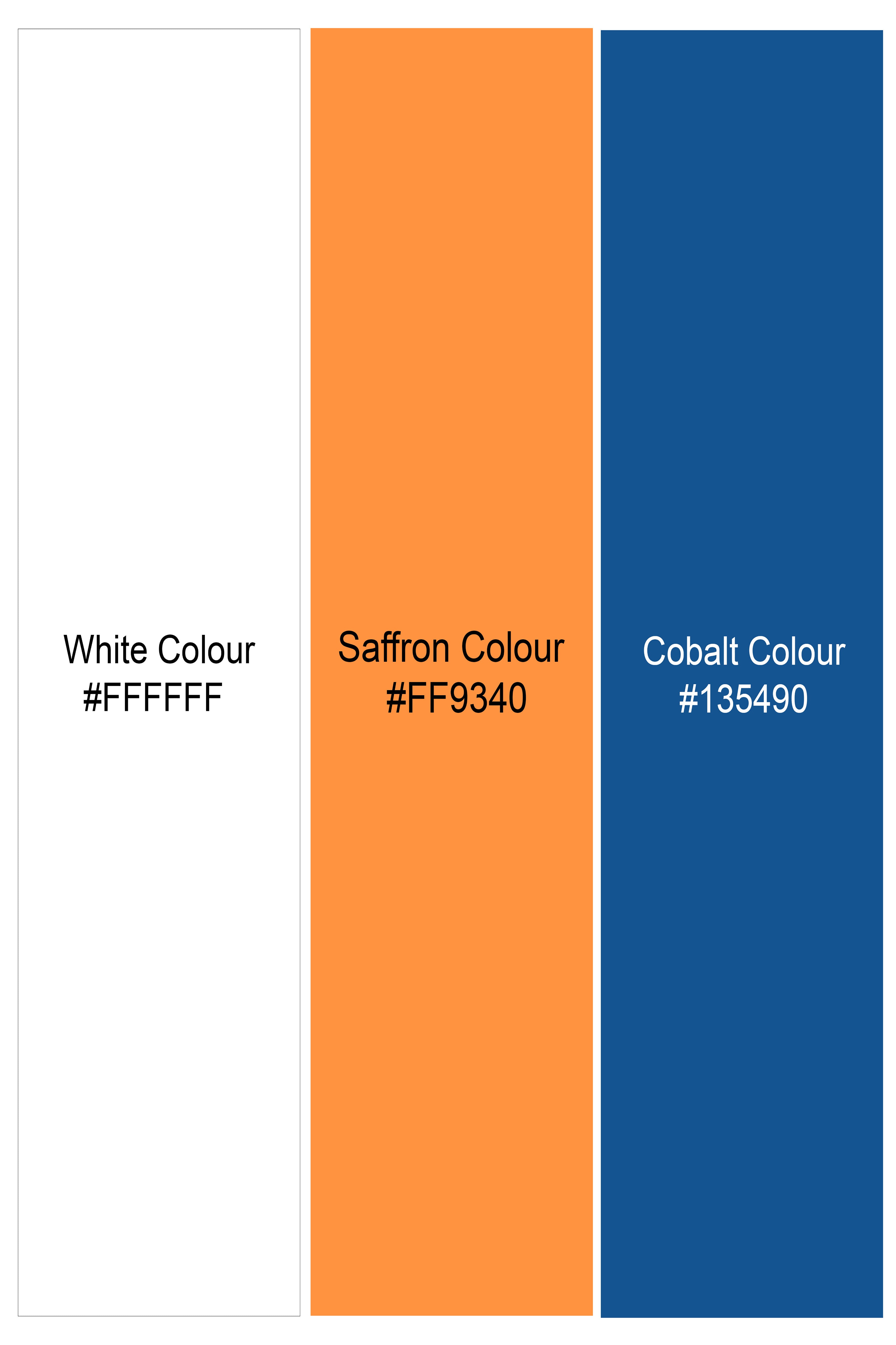 Saffron with Cobalt Blue Funky Printed Lightweight Premium Cotton Oversized Shirt